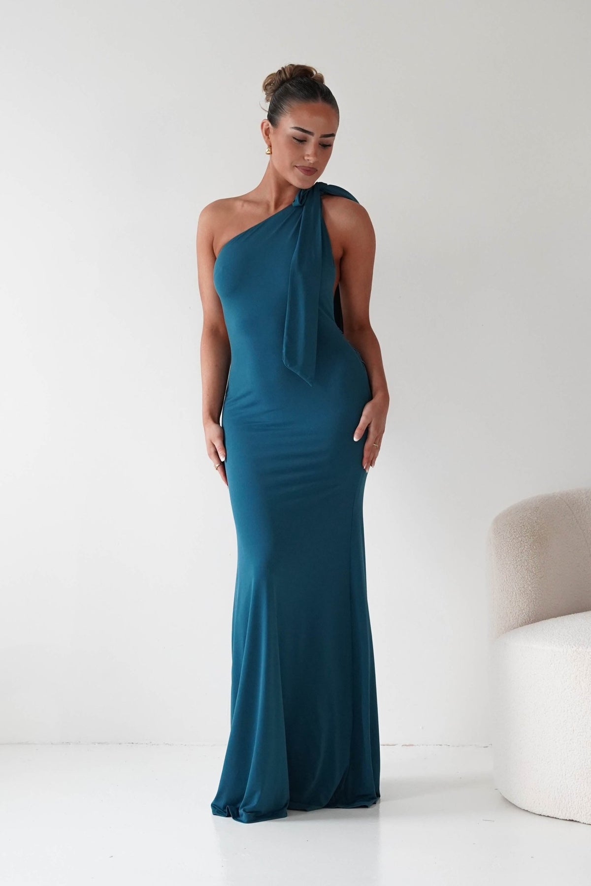 Seraphine Backless Tie Bodycon Maxi Gown | Teal-Oh Hello Clothing