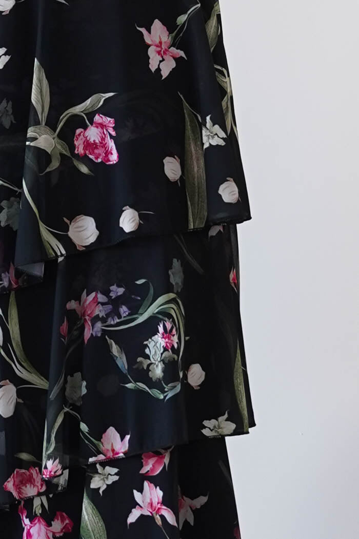 Seren Floral Print Halterneck Maxi Dress | Black-Oh Hello Clothing