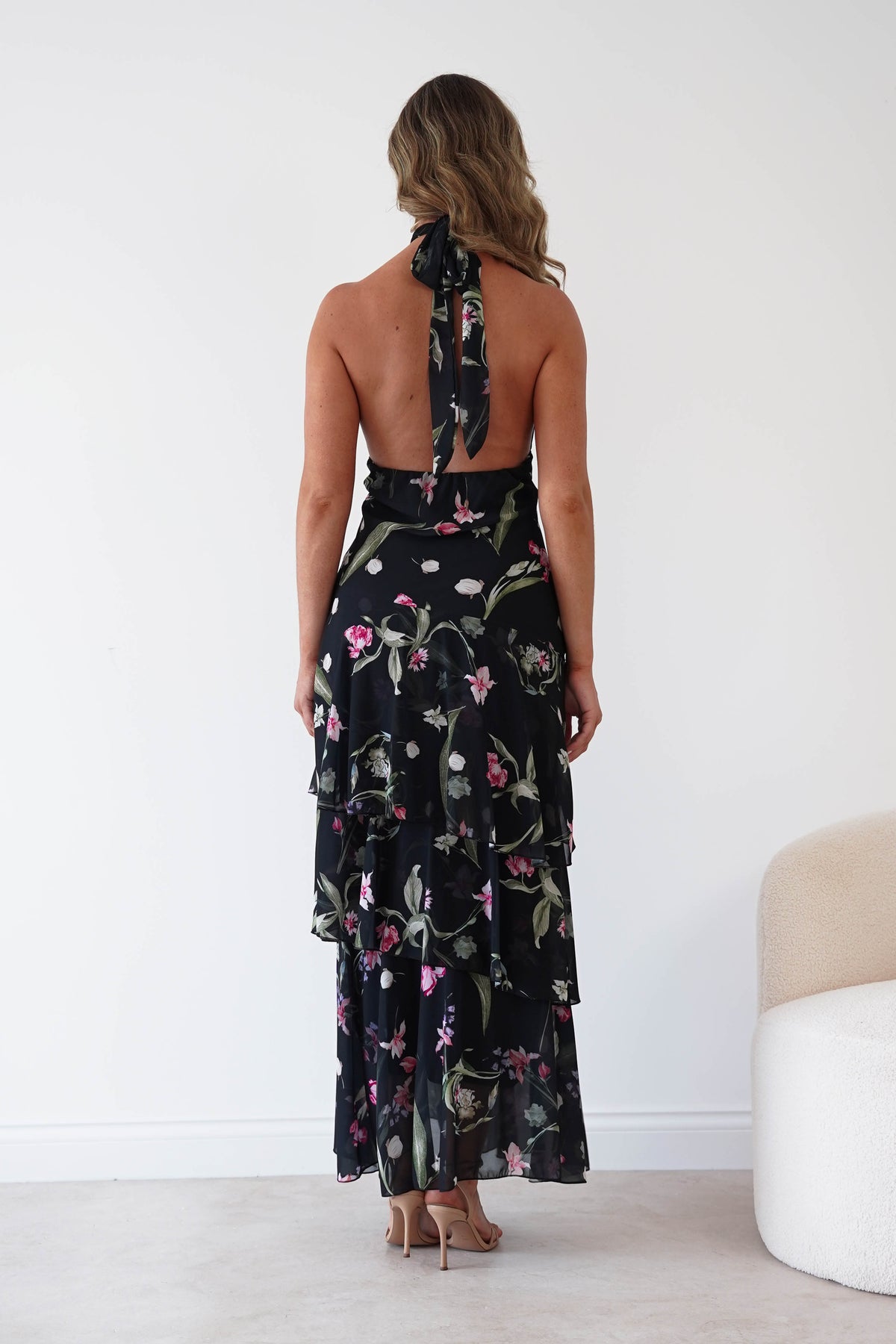 Seren Floral Print Halterneck Maxi Dress | Black-Oh Hello Clothing