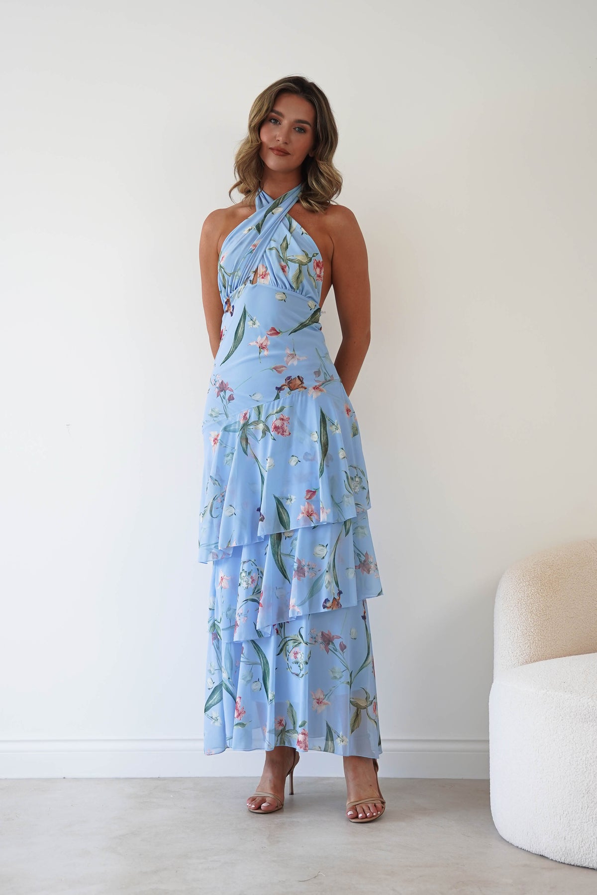 Seren Floral Print Halterneck Maxi Dress | Blue-Oh Hello Clothing