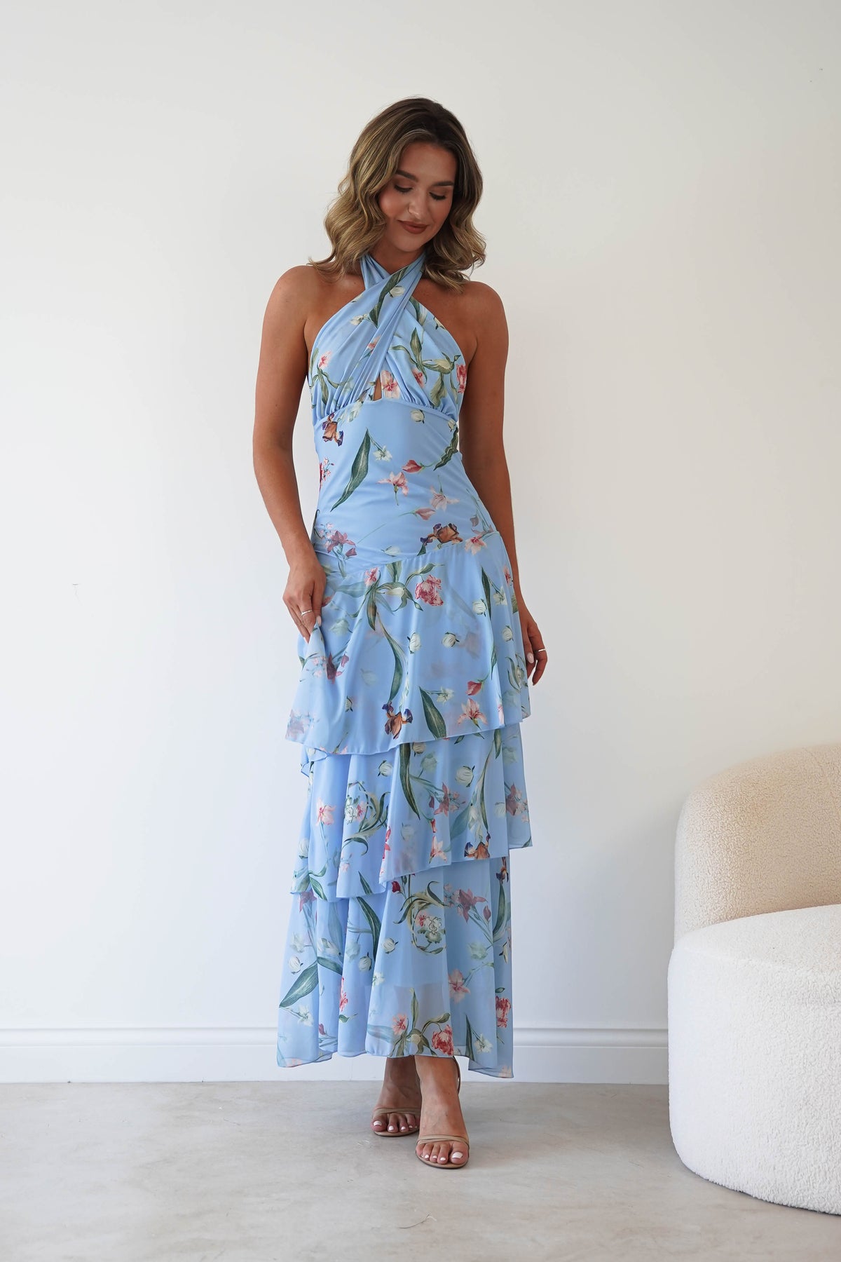 Seren Floral Print Halterneck Maxi Dress | Blue-Oh Hello Clothing