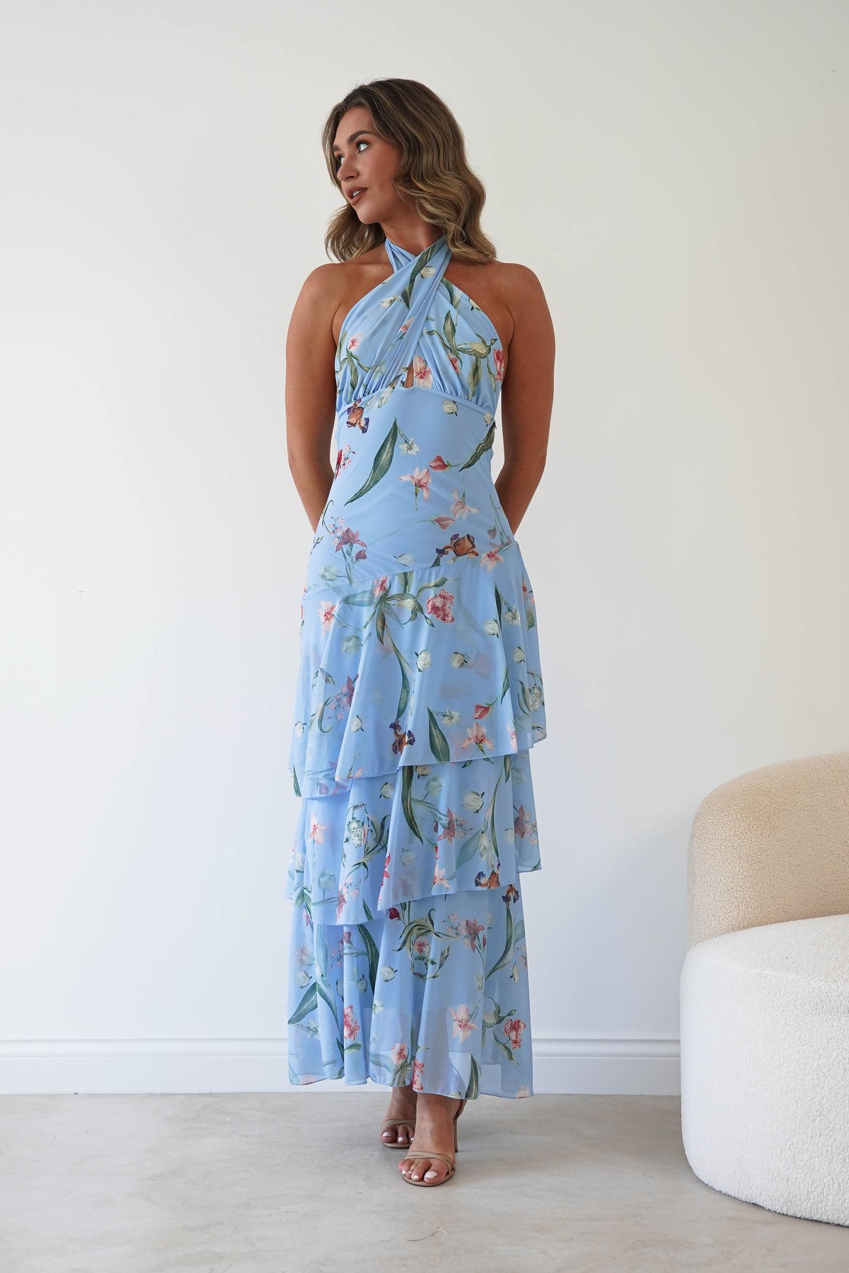 Seren Floral Print Halterneck Maxi Dress | Blue-Oh Hello Clothing