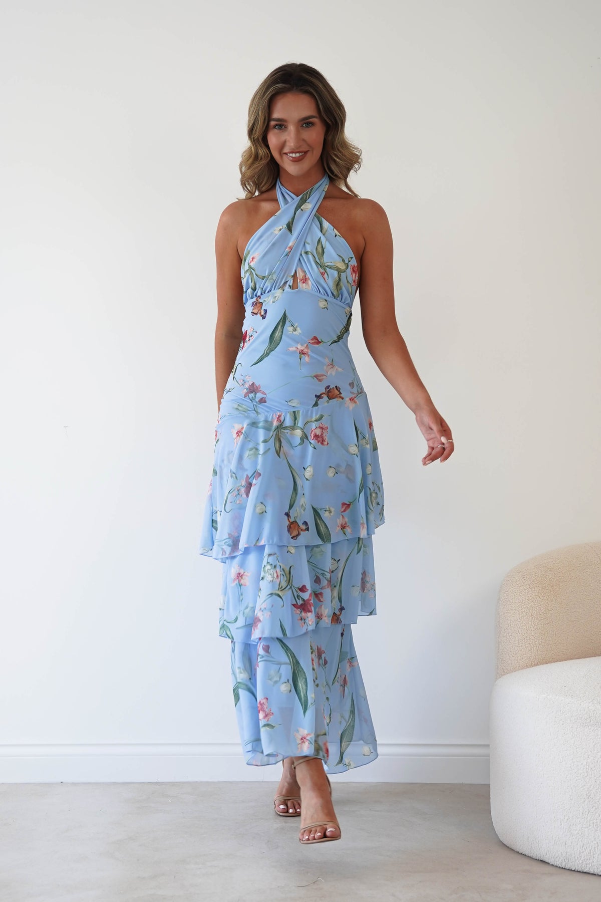 Seren Floral Print Halterneck Maxi Dress | Blue-Oh Hello Clothing