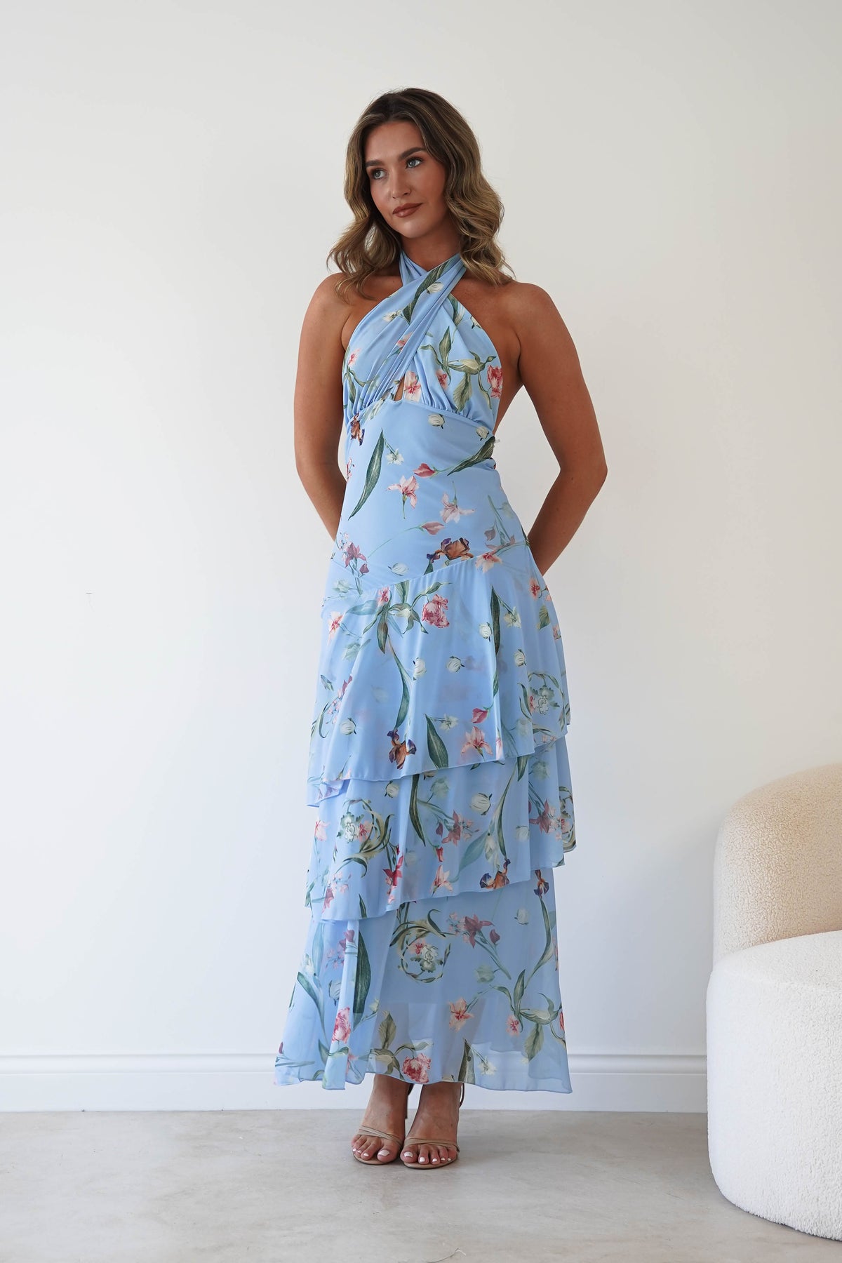 Seren Floral Print Halterneck Maxi Dress | Blue-Oh Hello Clothing