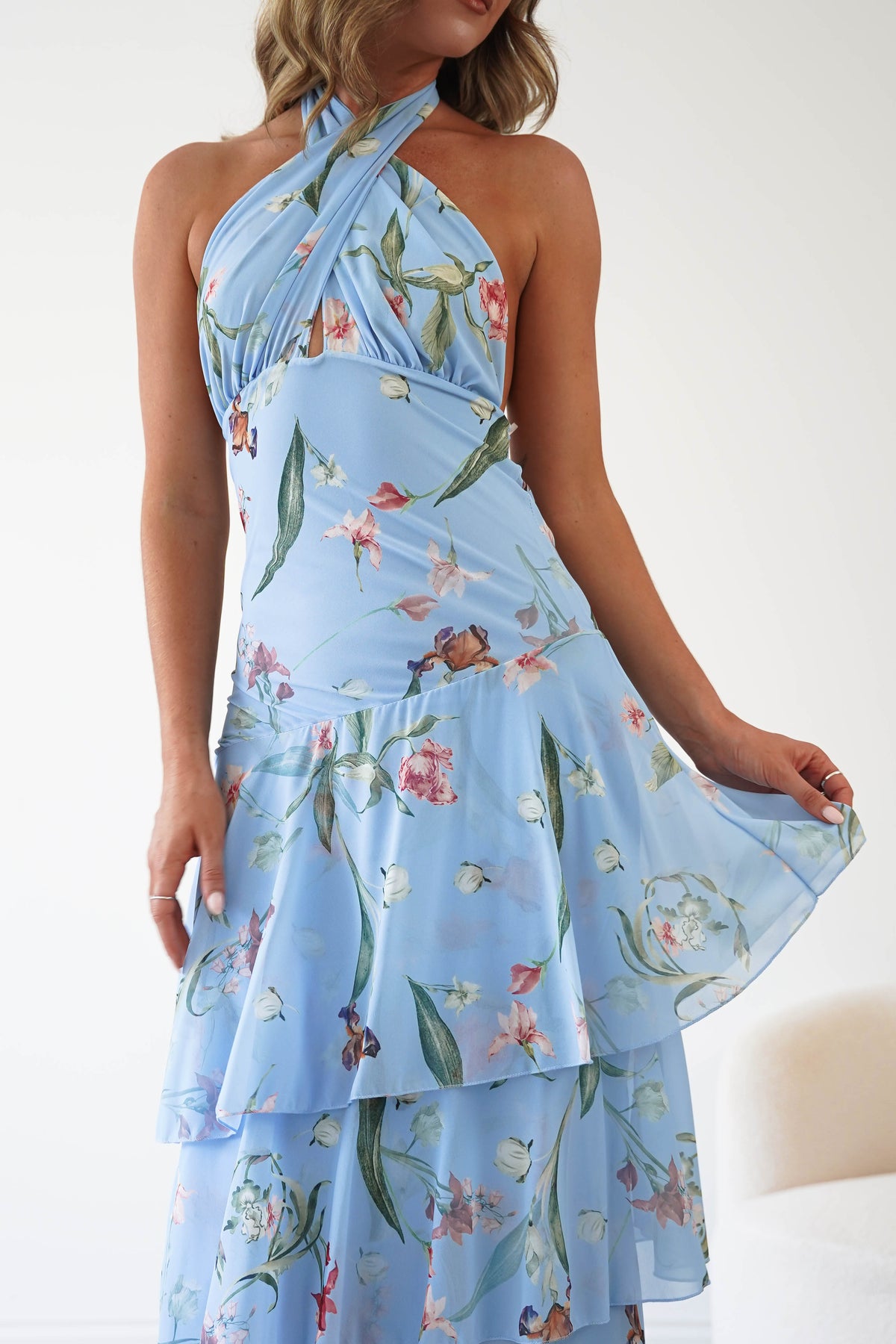 Seren Floral Print Halterneck Maxi Dress | Blue-Oh Hello Clothing