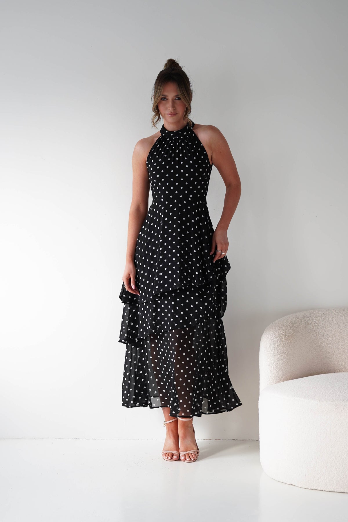 Seville Polka Dot Tiered Maxi Dress | Black-Oh Hello Clothing