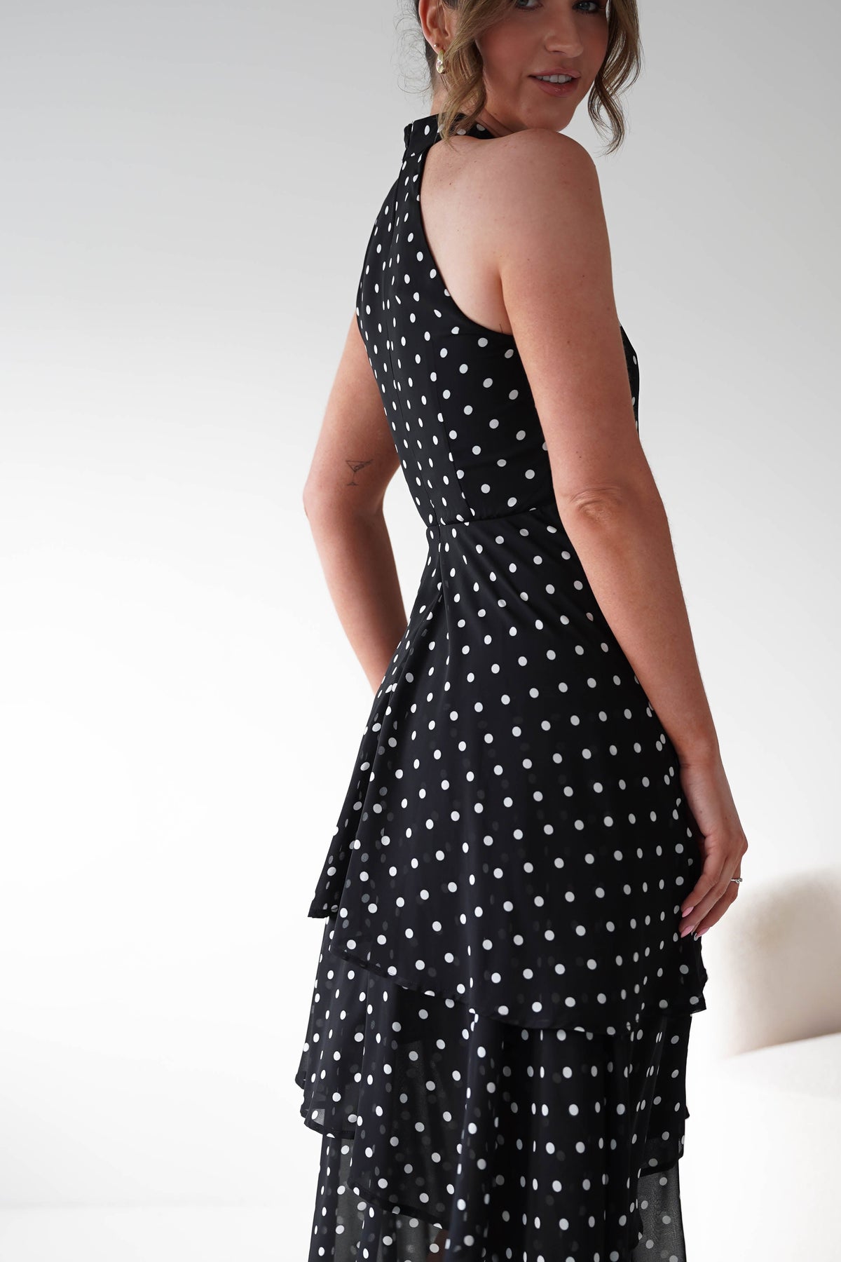 Seville Polka Dot Tiered Maxi Dress | Black-Oh Hello Clothing
