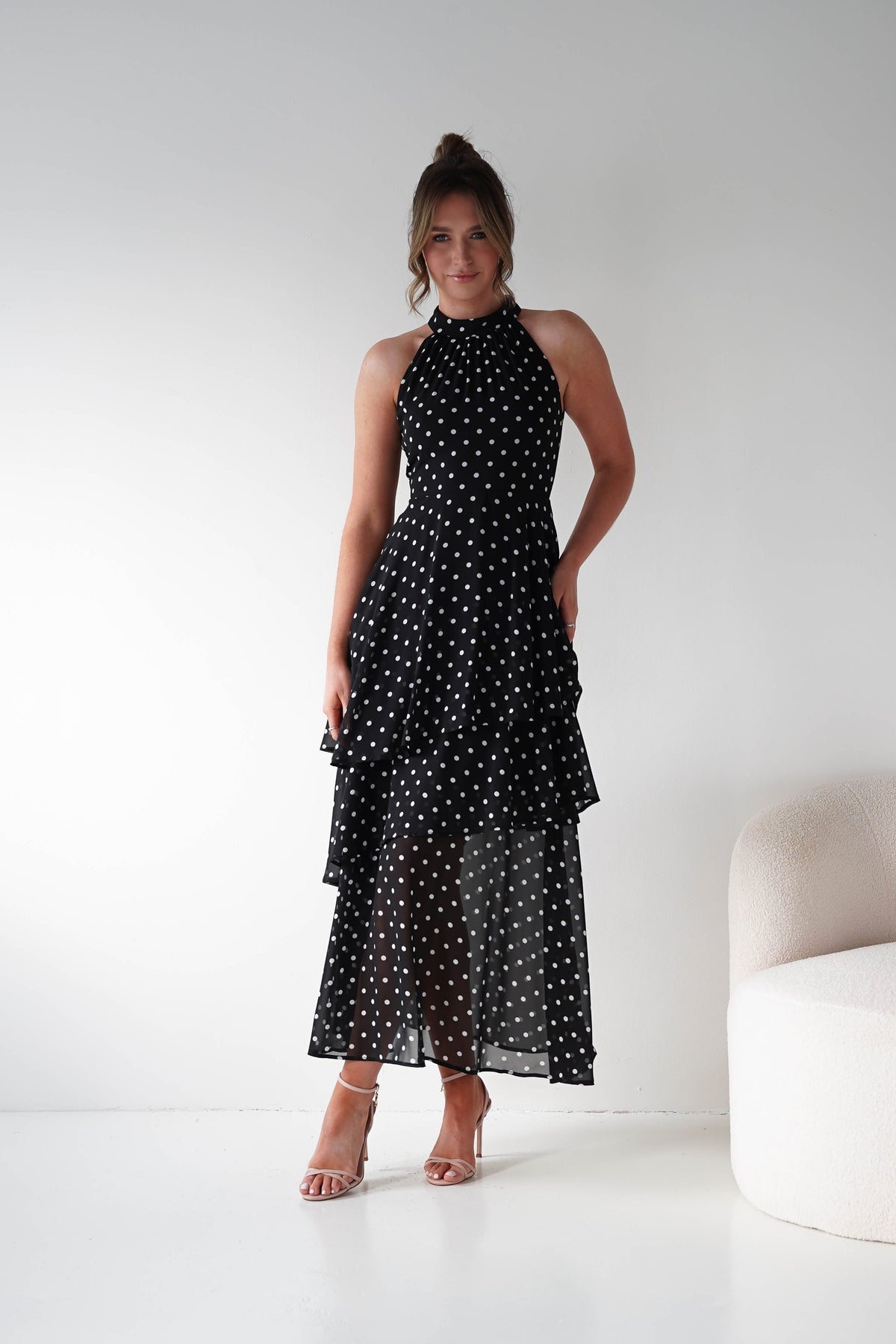 Seville Polka Dot Tiered Maxi Dress | Black-Oh Hello Clothing