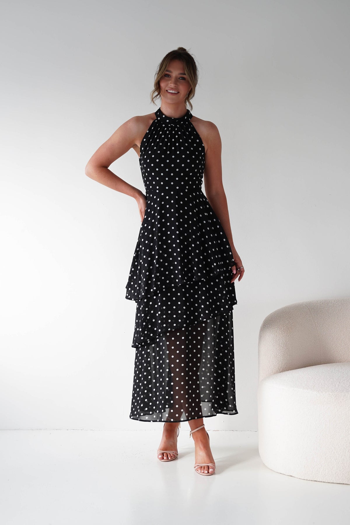 Seville Polka Dot Tiered Maxi Dress | Black-Oh Hello Clothing