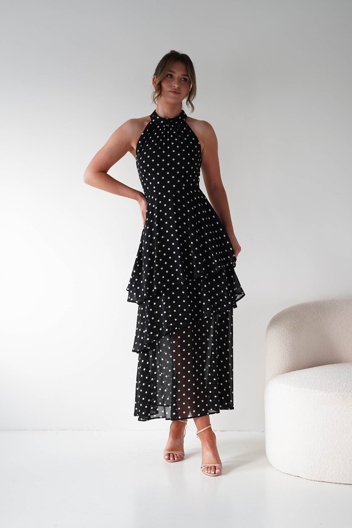 Seville Polka Dot Tiered Maxi Dress | Black-Oh Hello Clothing