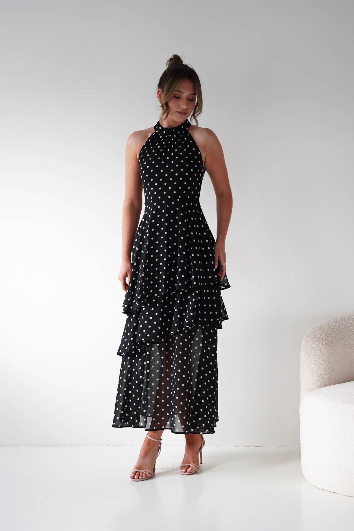 Seville Polka Dot Tiered Maxi Dress | Black-Oh Hello Clothing