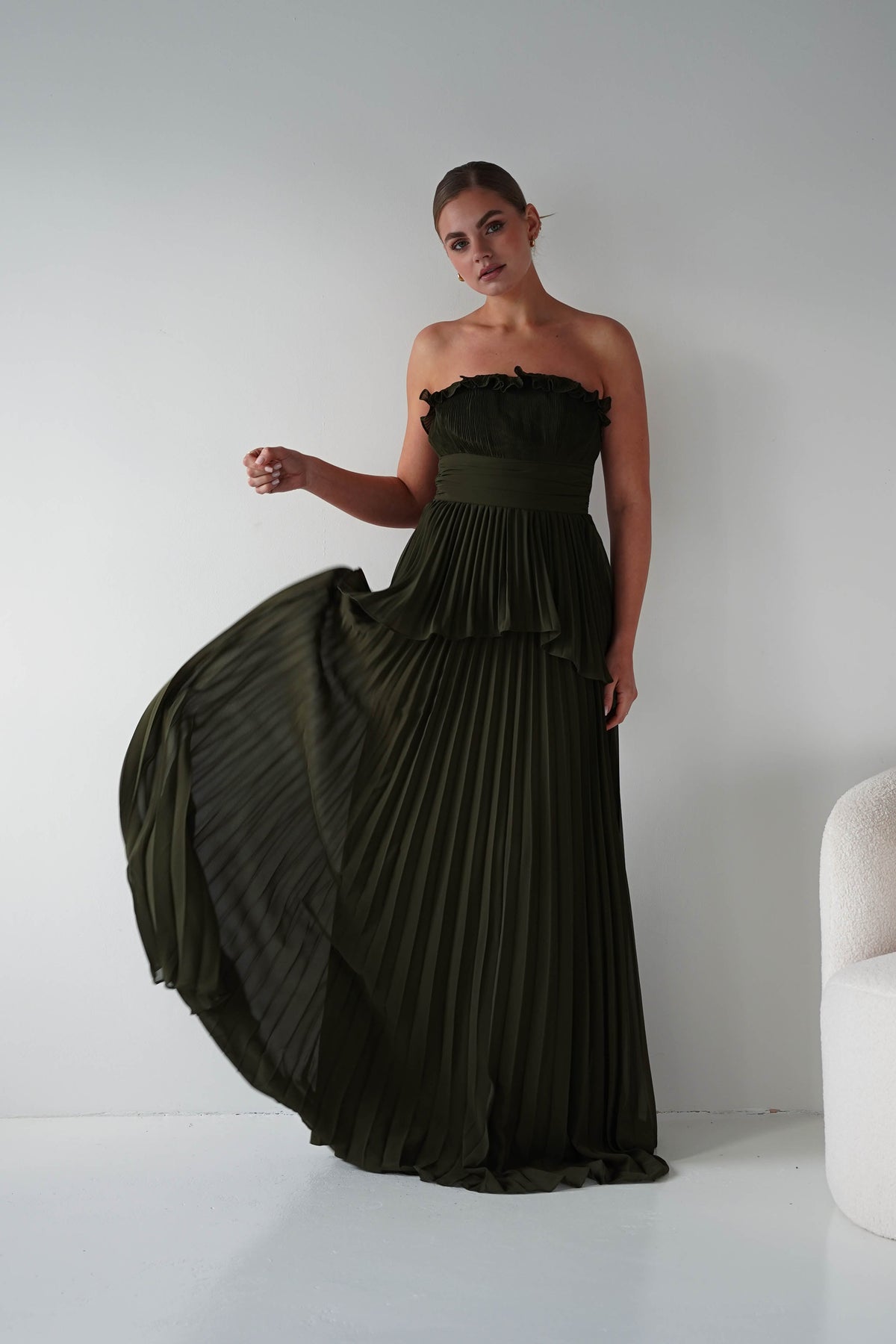 Shania Strapless Pleated Maxi Dress | Olive-Oh Hello Clothing