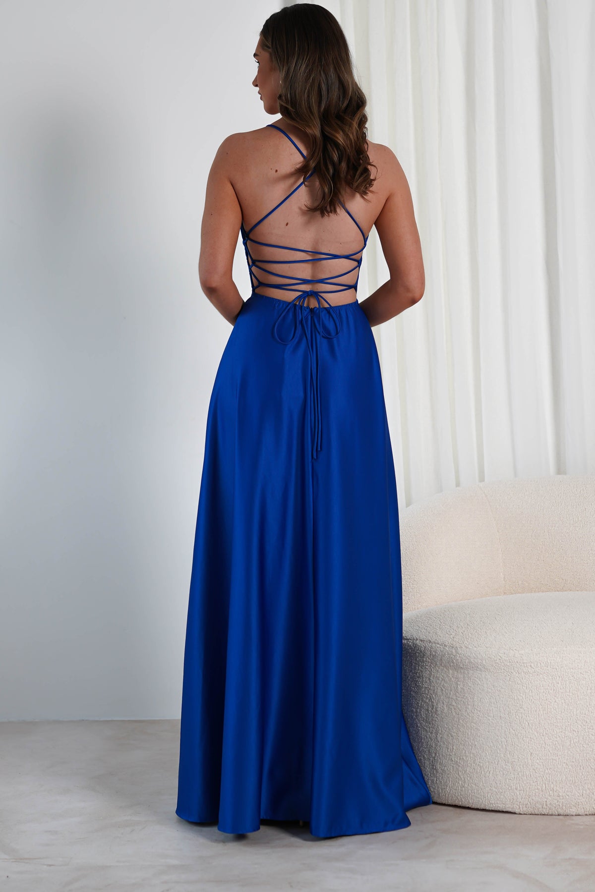 Shantal Satin Gown | Royal Blue-Oh Hello Clothing