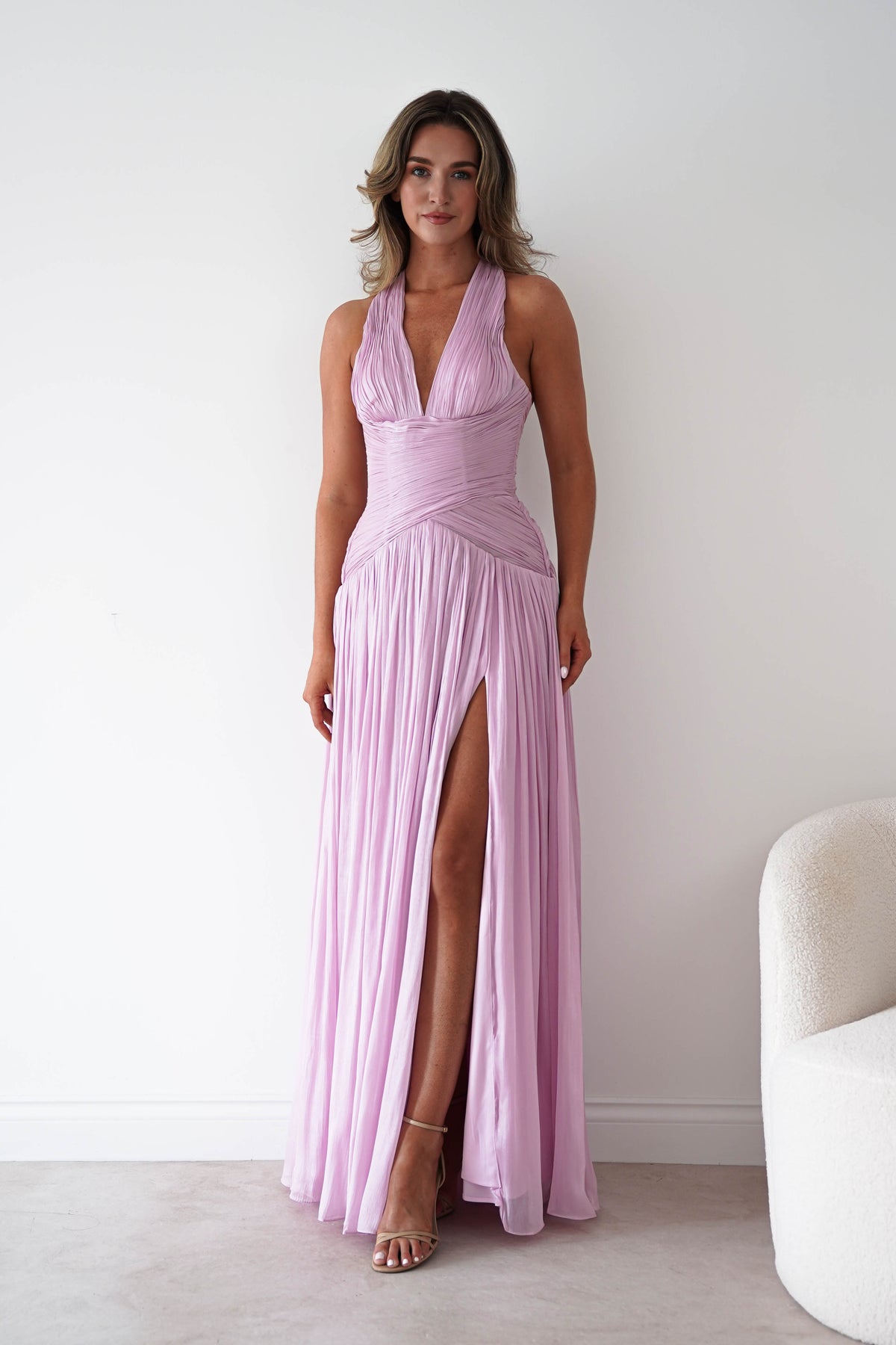 Sharelle Pleated Luminescent Maxi Gown | Pink-Oh Hello Clothing