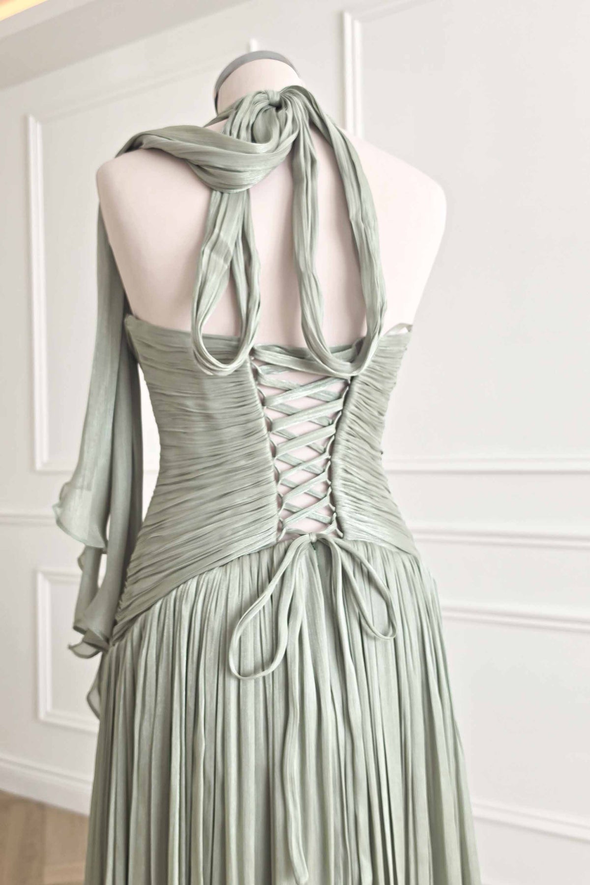 Sharelle Pleated Luminescent Maxi Gown | Sage-Oh Hello Clothing