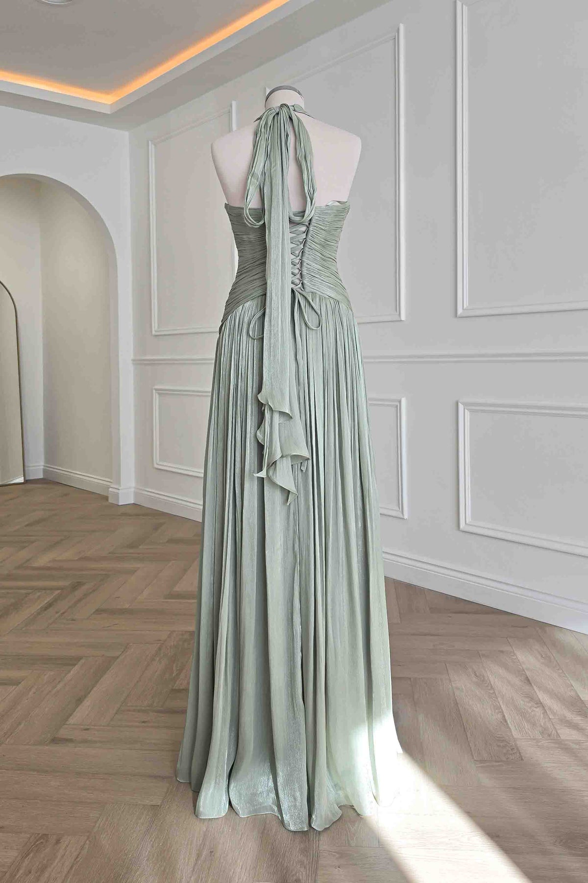 Sharelle Pleated Luminescent Maxi Gown | Sage-Oh Hello Clothing