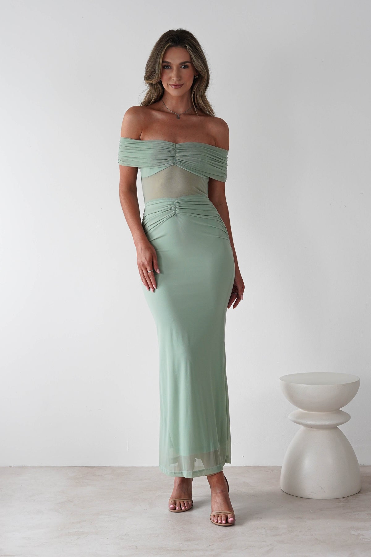 Shari Off The Shoulder Mesh Maxi | Sage-Oh Hello Clothing