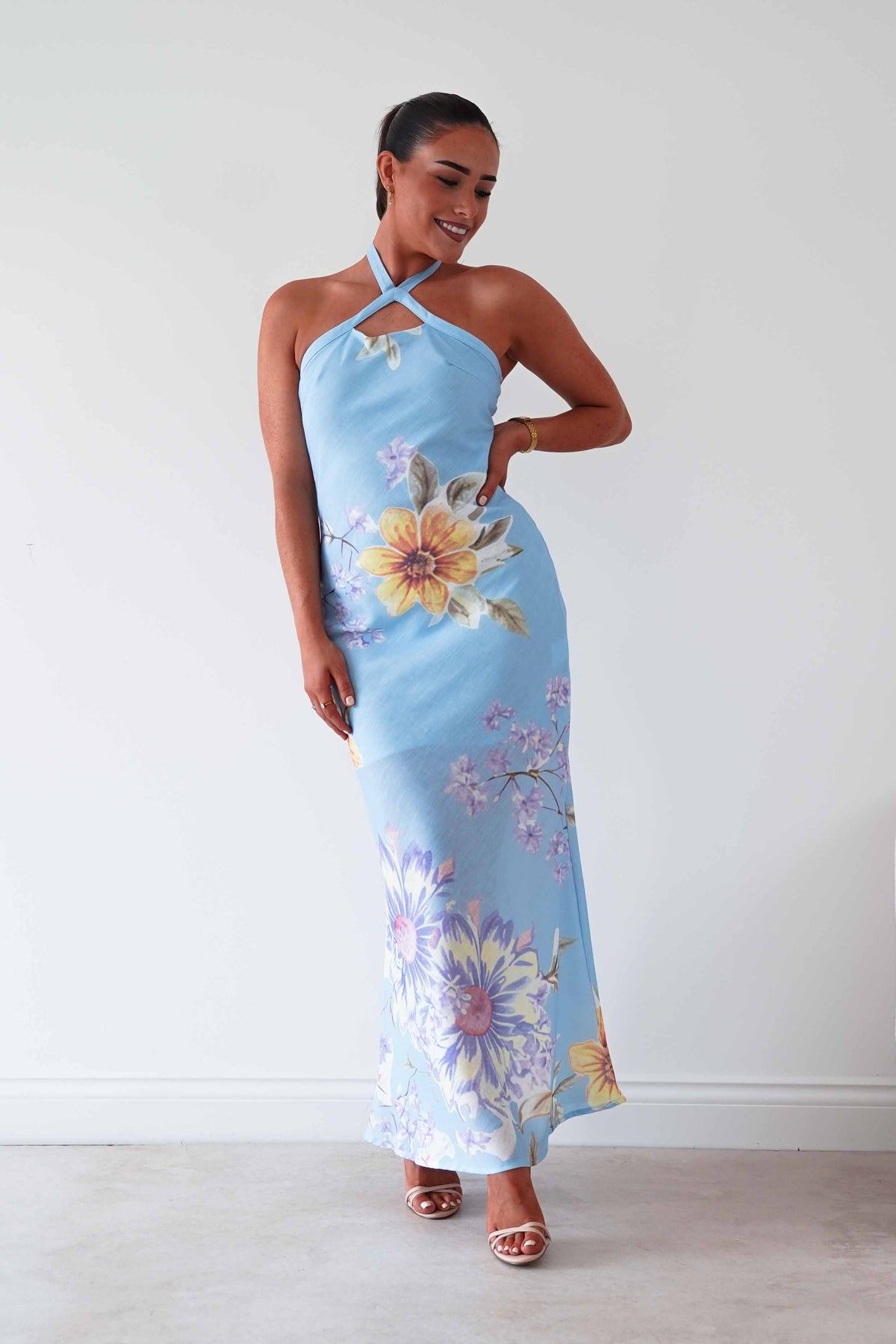 Siara Floral Halterneck Midi Dress | Blue-Oh Hello Clothing