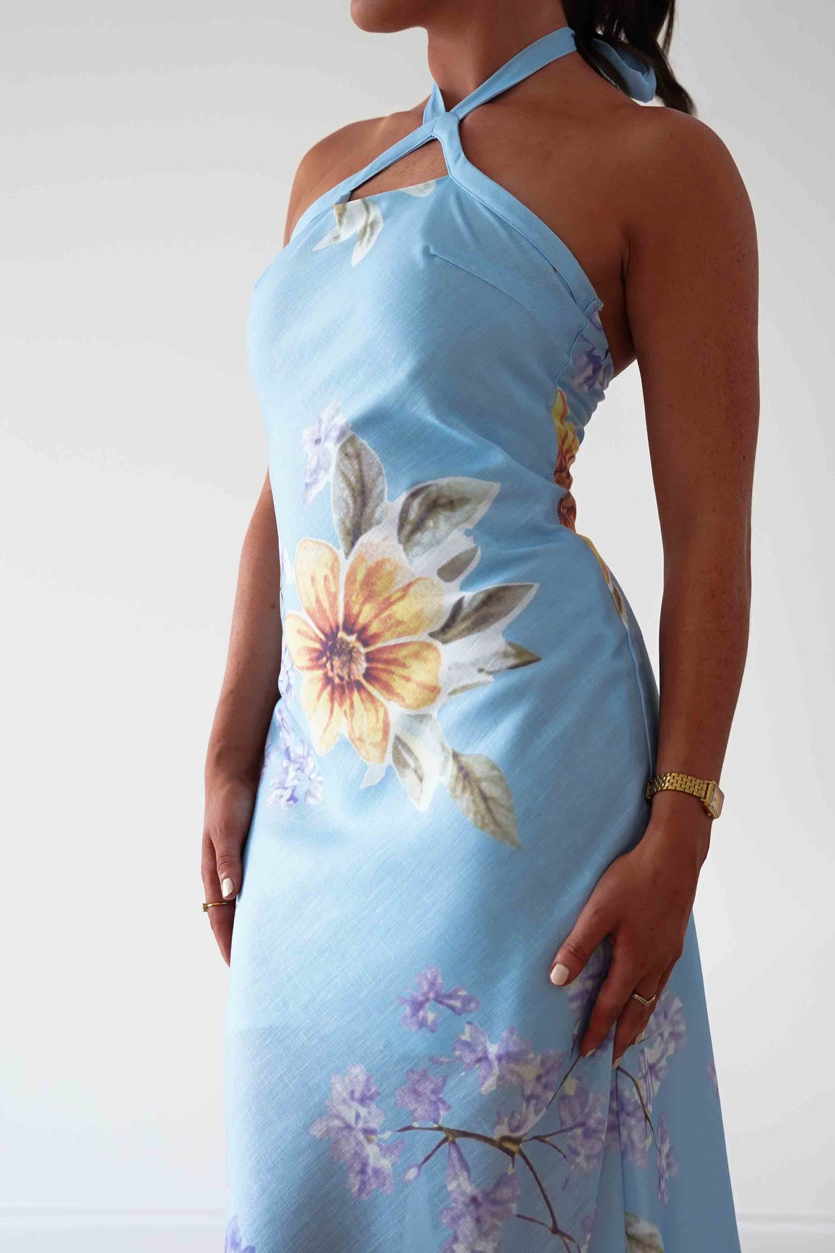 Siara Floral Halterneck Midi Dress | Blue-Oh Hello Clothing