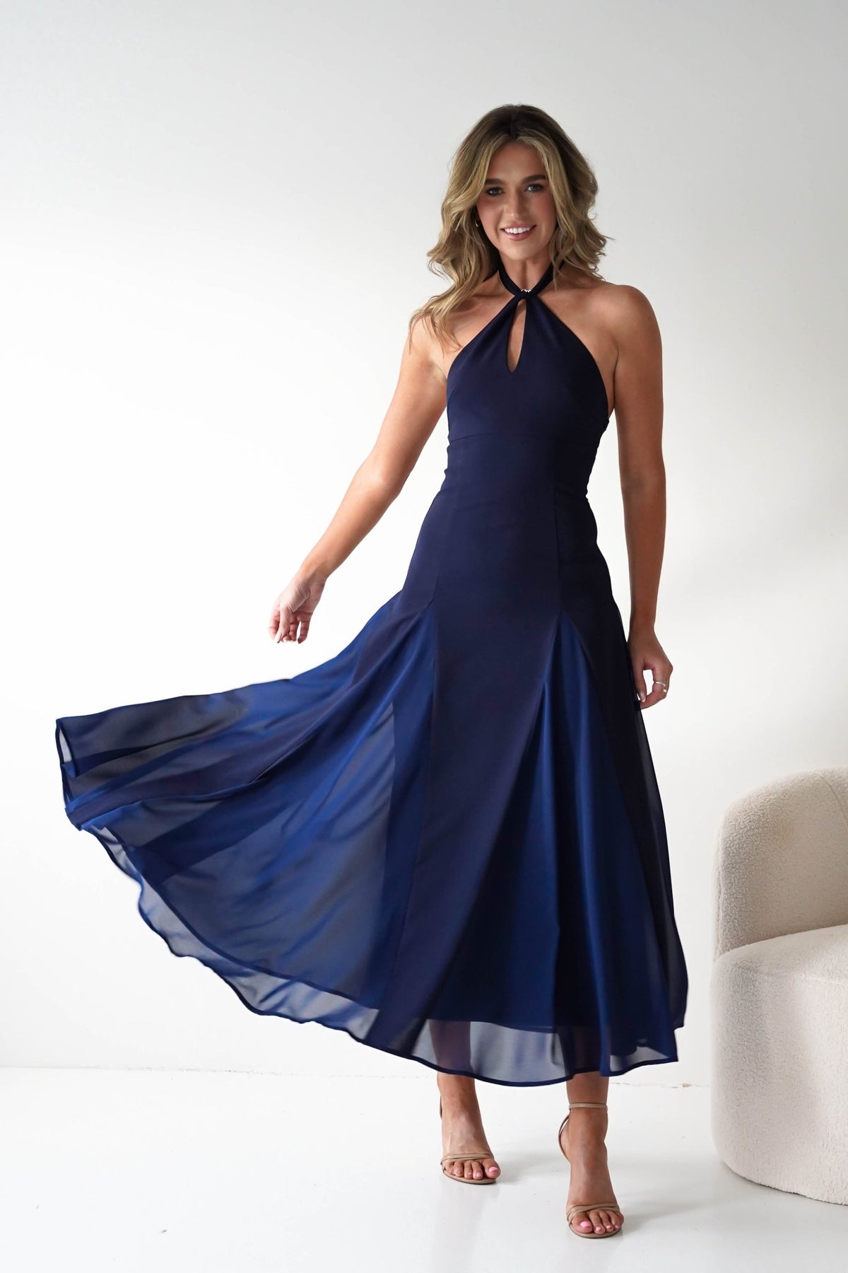 Silvana Halterneck Panel Maxi Dress | Navy-Oh Hello Clothing