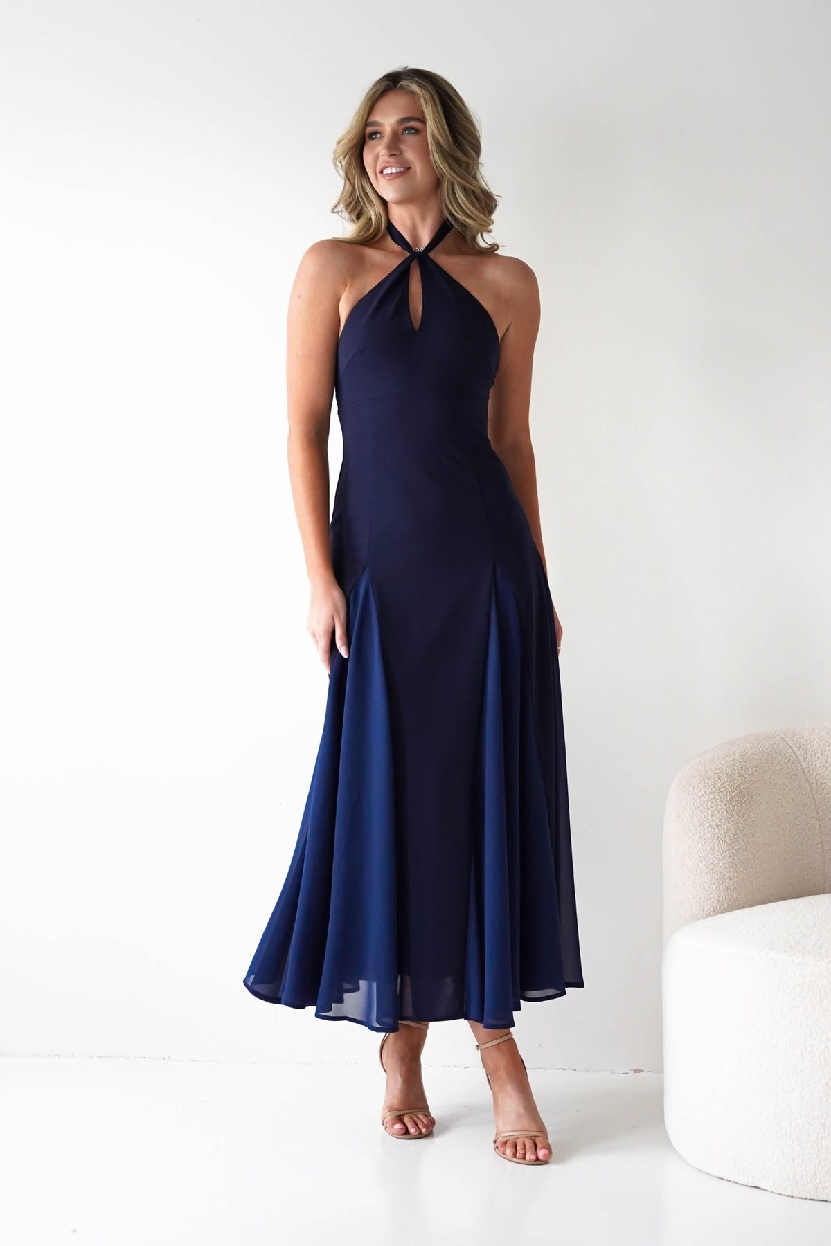 Silvana Halterneck Panel Maxi Dress | Navy-Oh Hello Clothing