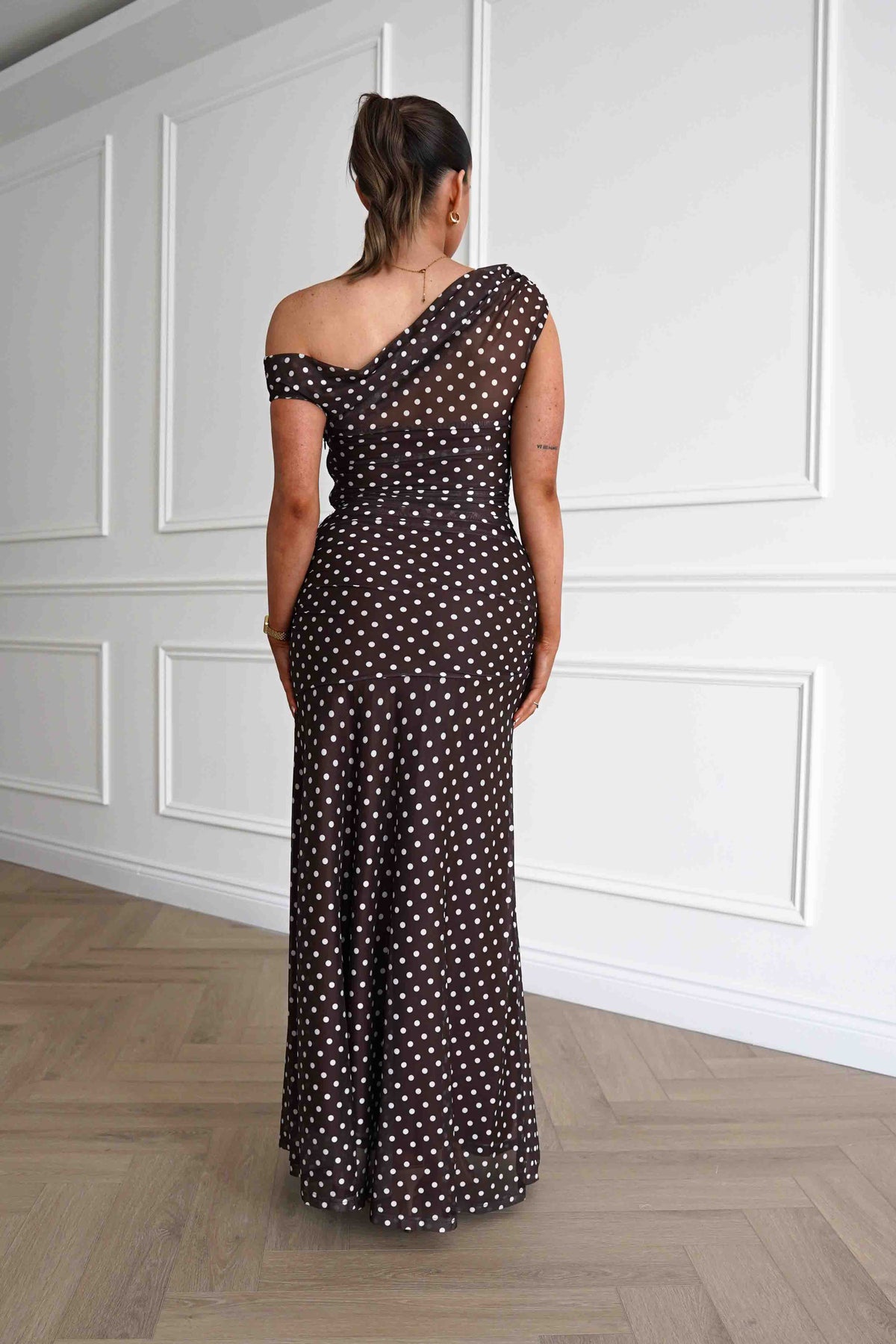Simone Mesh Polka Dot Maxi Dress | Brown-Oh Hello Clothing