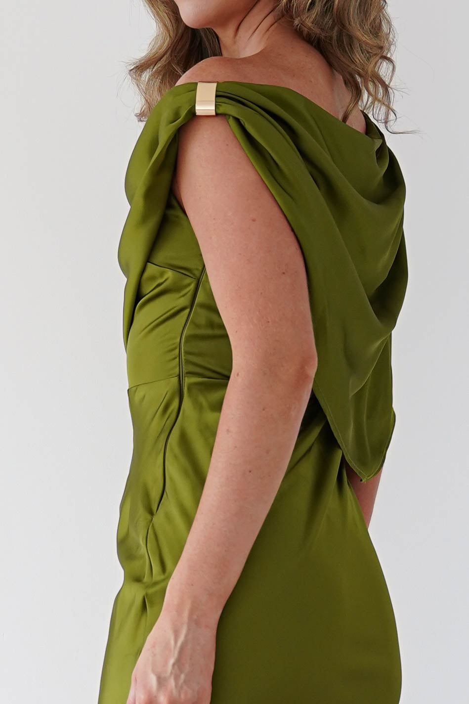 Sinead Satin Draped Maxi Dress | Olive Green-Oh Hello Clothing