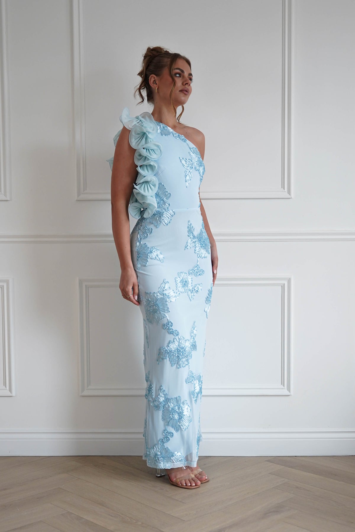 Siren Bodycon Maxi Dress | Light Blue Textured-Oh Hello Clothing