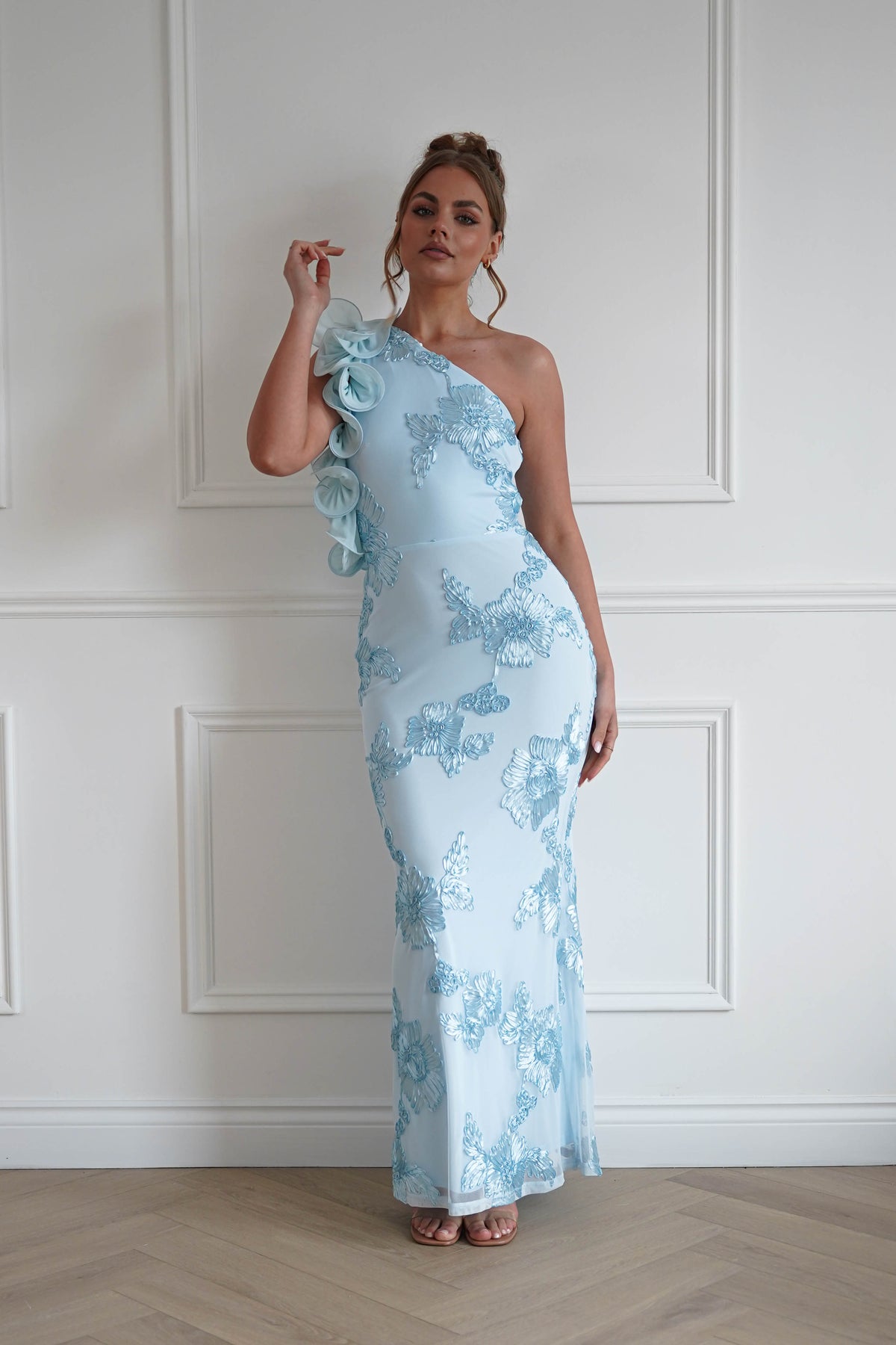 Siren Bodycon Maxi Dress | Light Blue Textured-Oh Hello Clothing