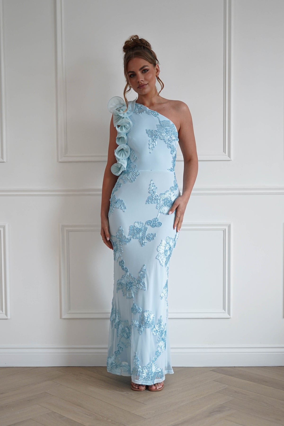 Siren Bodycon Maxi Dress | Light Blue Textured-Oh Hello Clothing