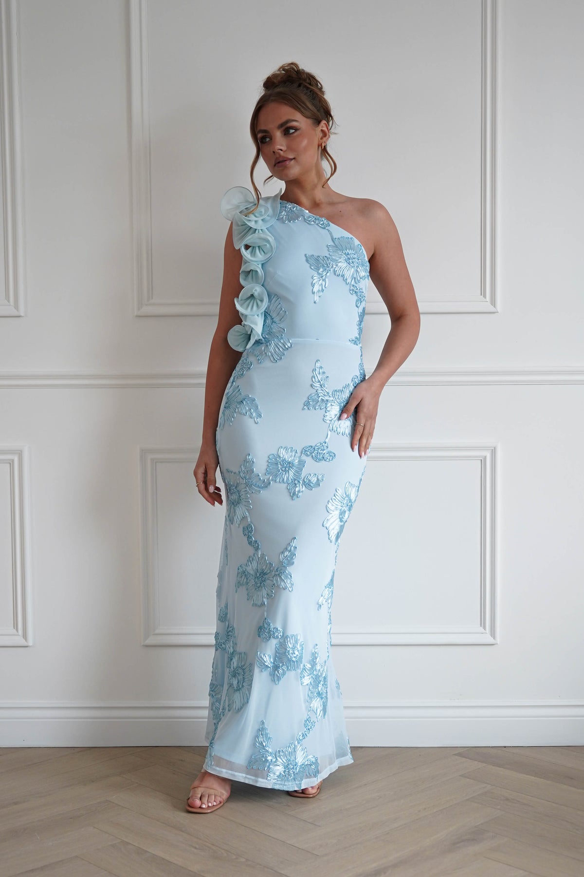 Siren Bodycon Maxi Dress | Light Blue Textured-Oh Hello Clothing