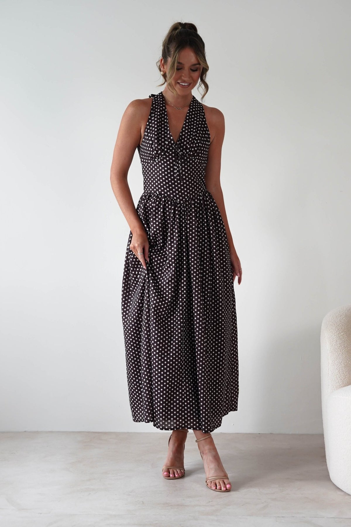 Sivana Polka Dot Skater Maxi Dress | Brown-Oh Hello Clothing