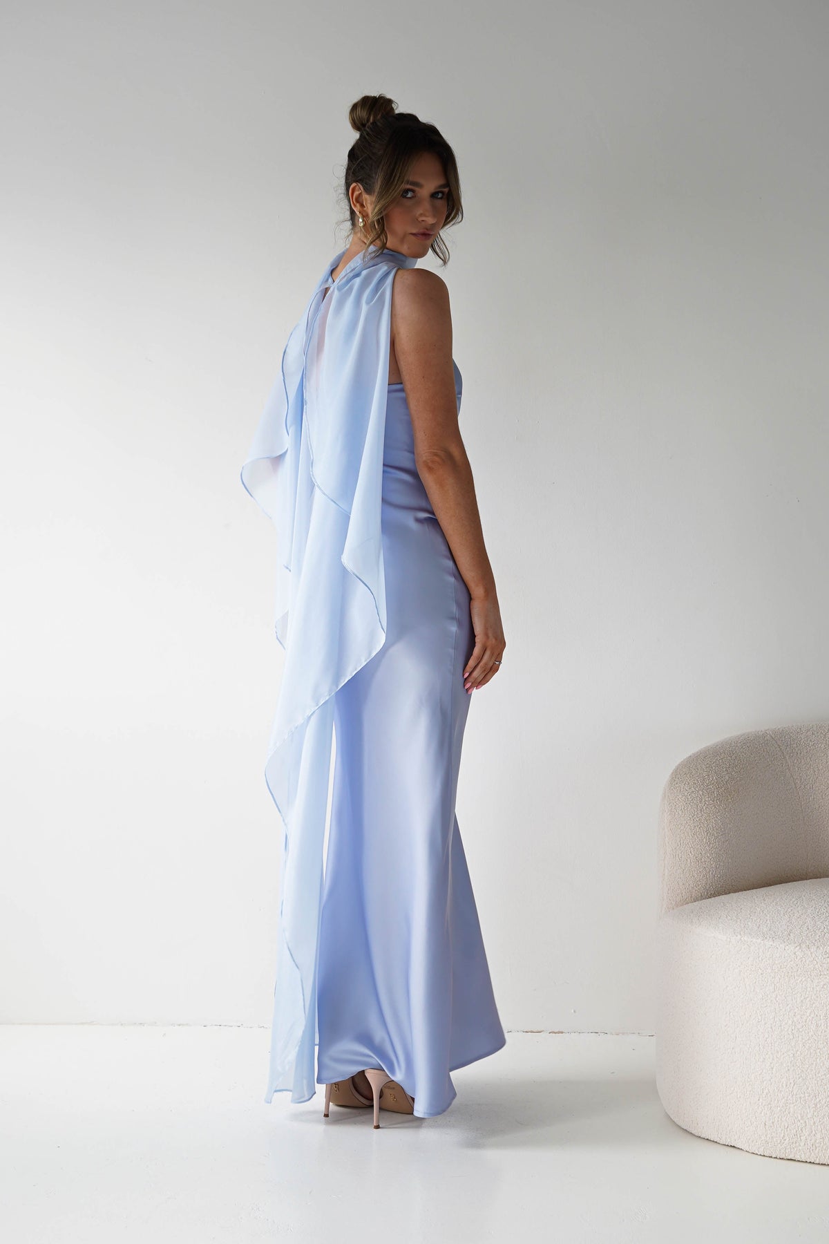 Soho Strapless Satin Maxi Dress | Dusty Blue-Oh Hello Clothing