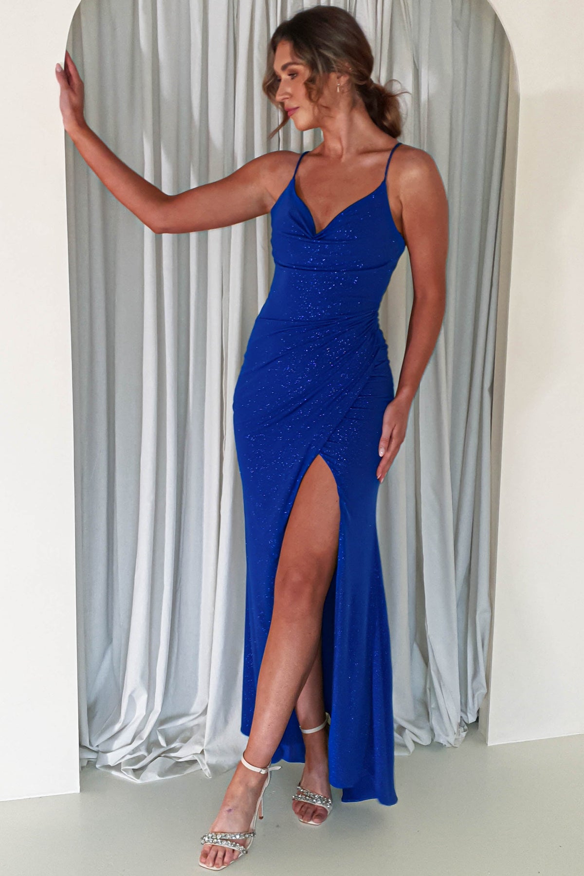Solana Glitter Bodycon Gown | Royal Blue-Oh Hello Clothing