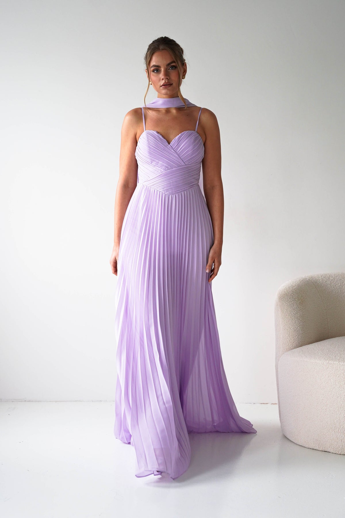 Sonia Pleated Scarf detail Maxi Dress | Lavendar-Oh Hello Clothing