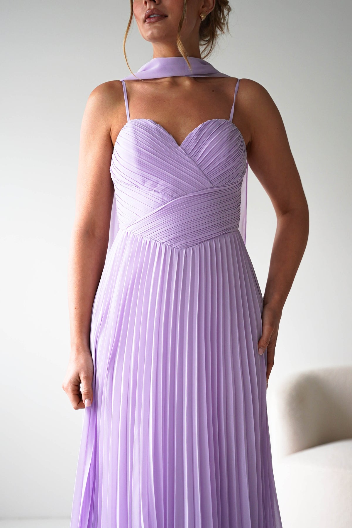 Sonia Pleated Scarf detail Maxi Dress | Lavendar-Oh Hello Clothing