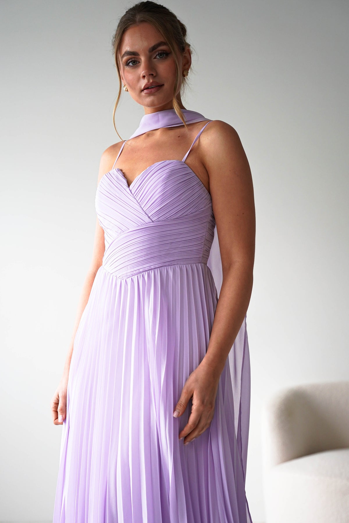Sonia Pleated Scarf detail Maxi Dress | Lavendar-Oh Hello Clothing