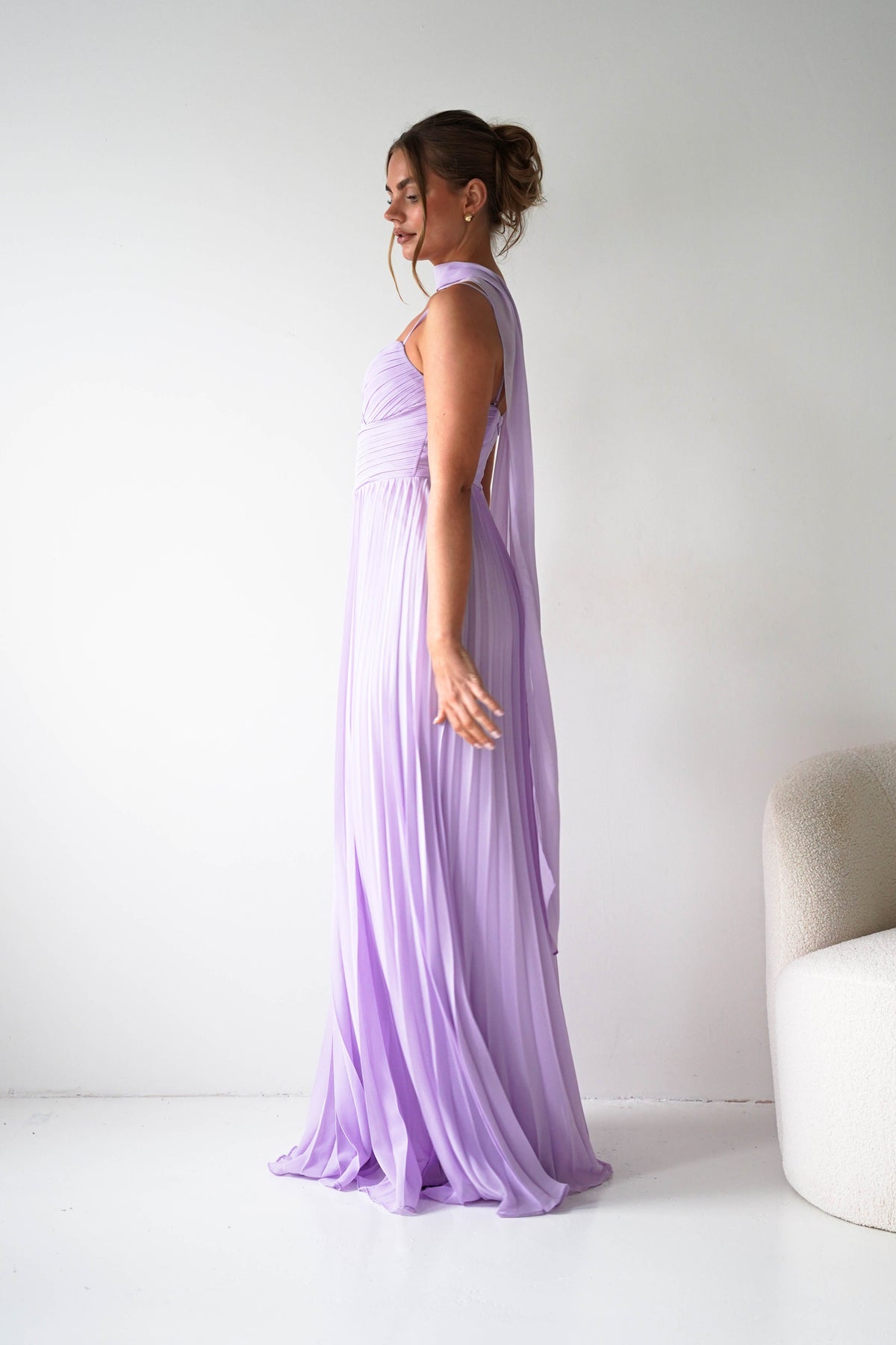 Sonia Pleated Scarf detail Maxi Dress | Lavendar-Oh Hello Clothing