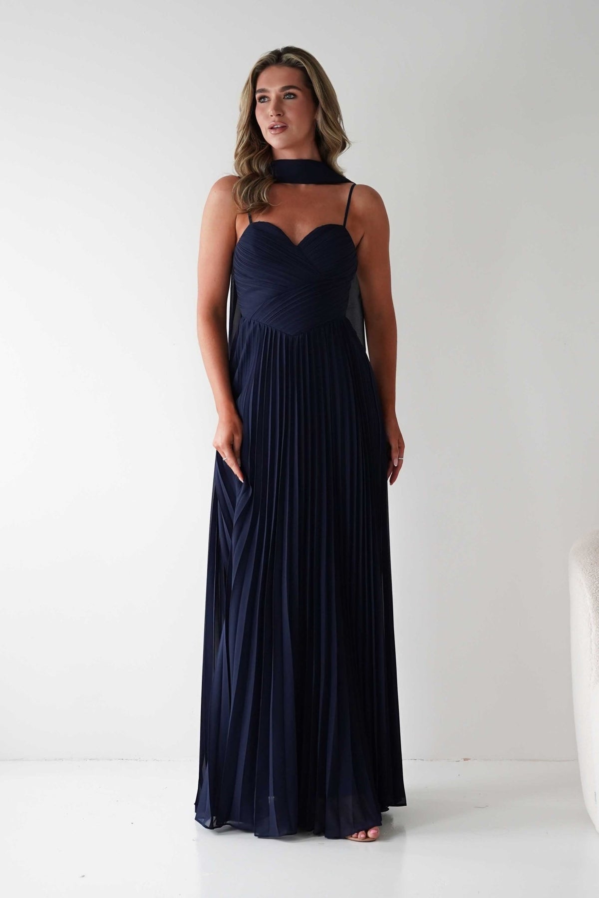 Sonia Pleated Scarf detail Maxi Dress | Navy-Oh Hello Clothing