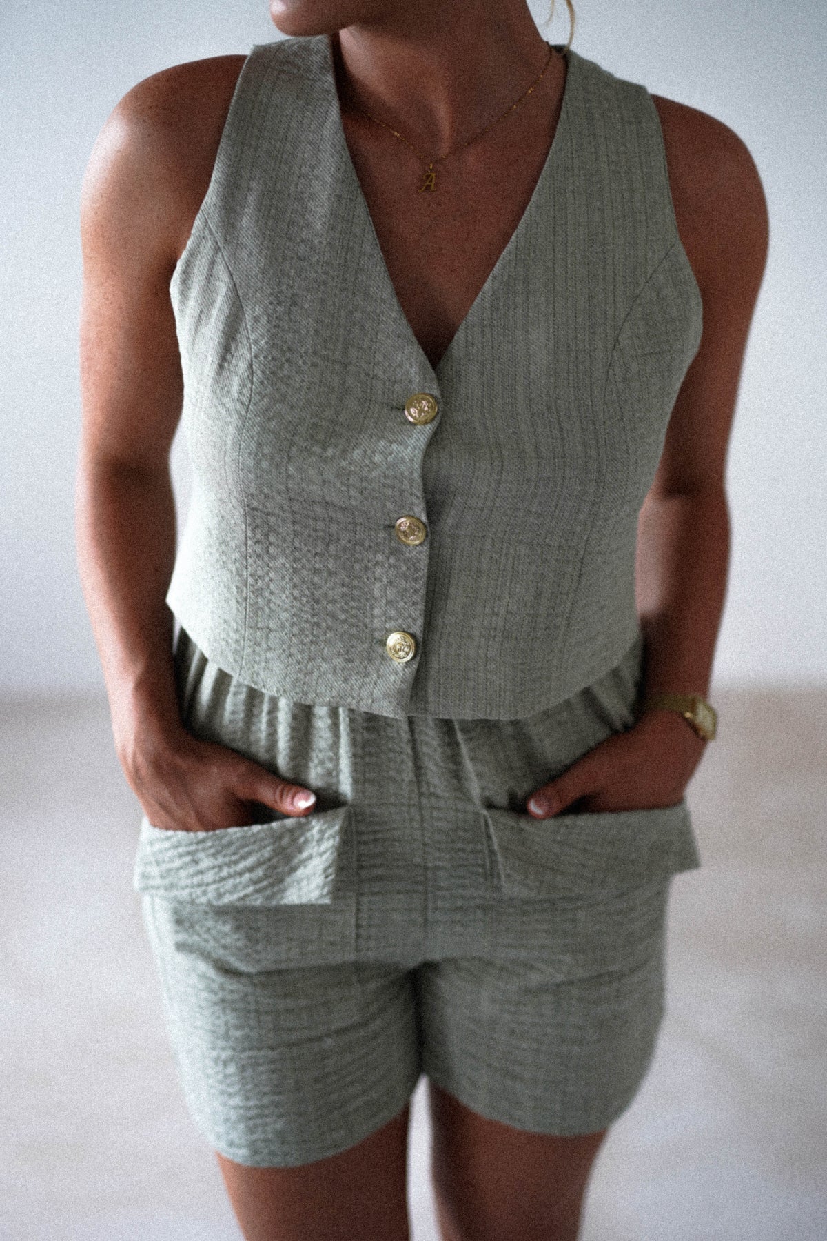 Sonia Waistcoat and Shorts Set | Light Green-Oh Hello Clothing