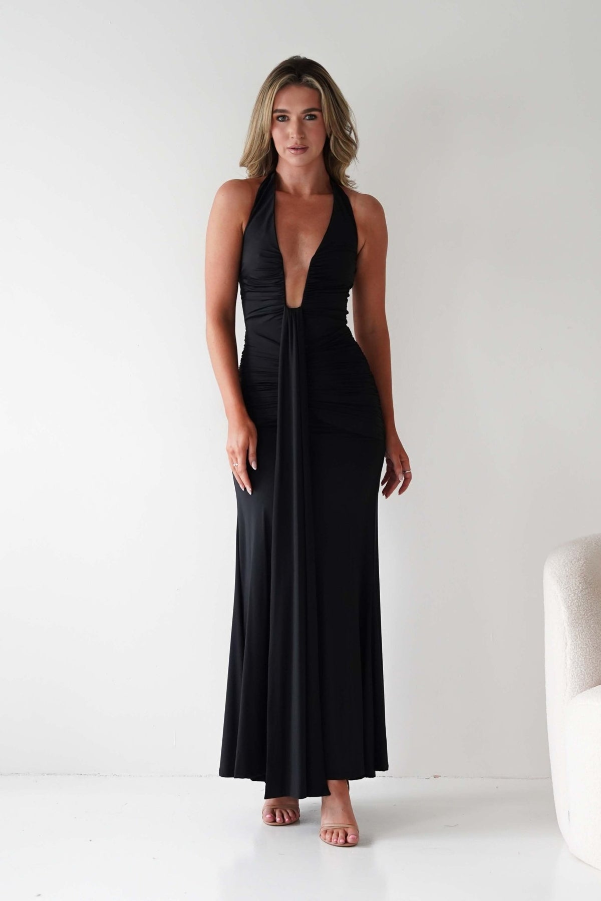 Sophia Low Cut Bodycon Maxi Dress | Black-Oh Hello Clothing