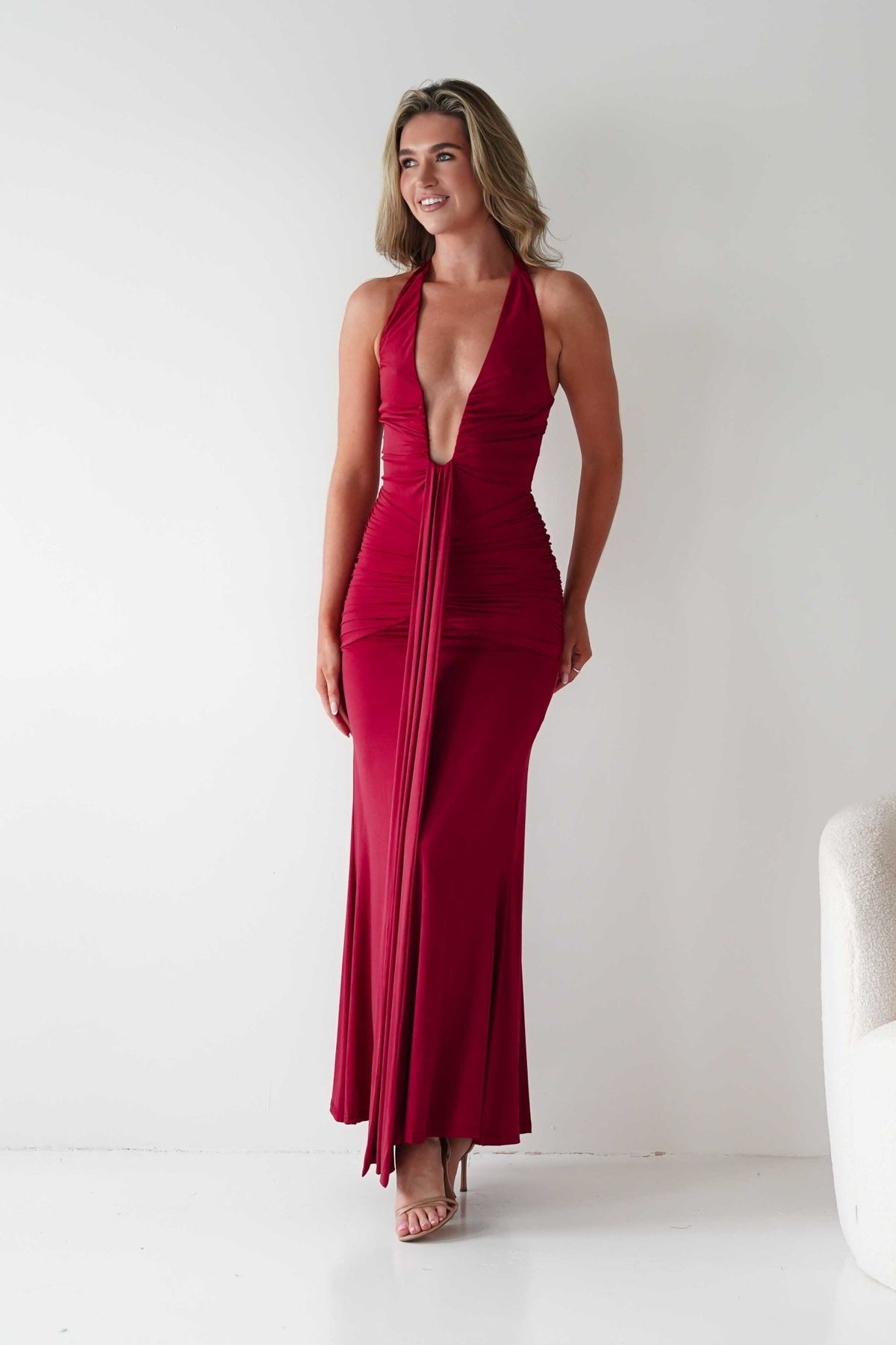 Sophia Low Cut Bodycon Maxi Dress | Red-Oh Hello Clothing