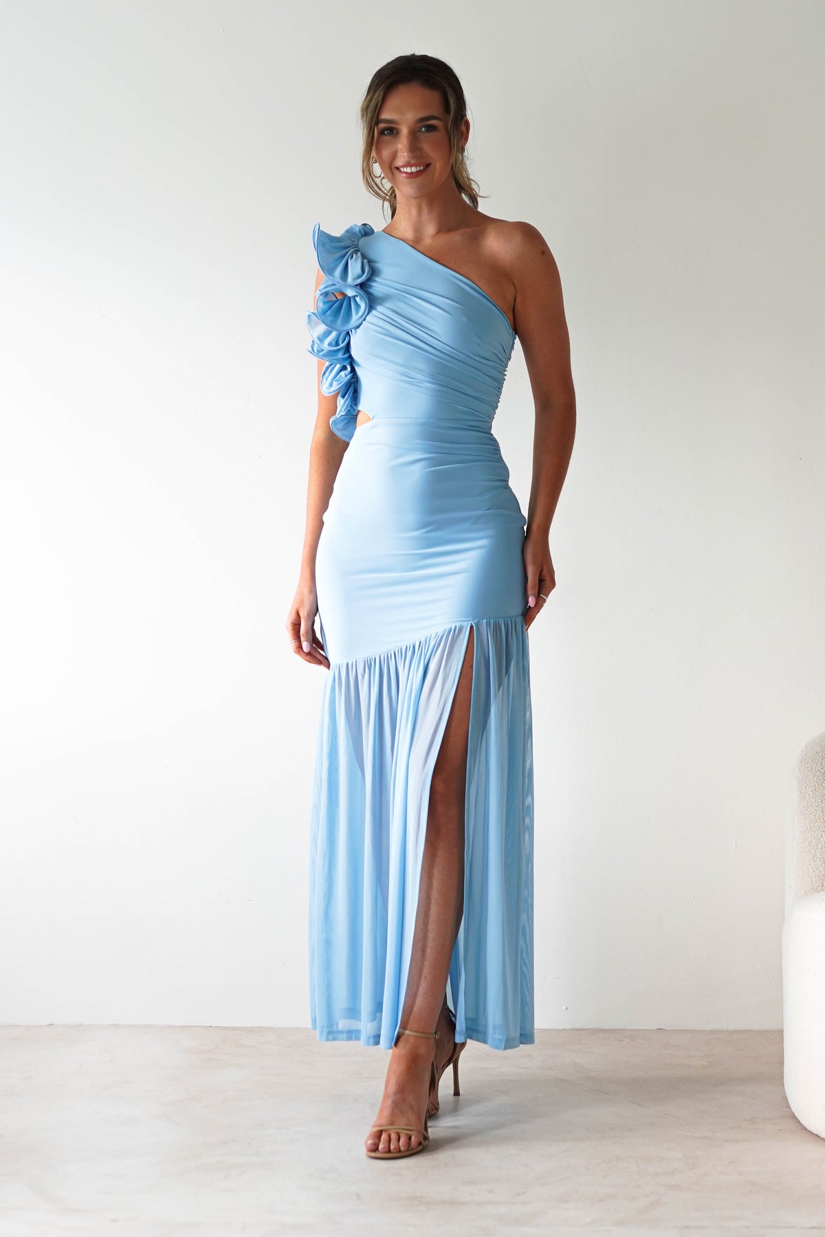 Stephanie Mesh Ruffle Maxi Dress | Blue-Oh Hello Clothing