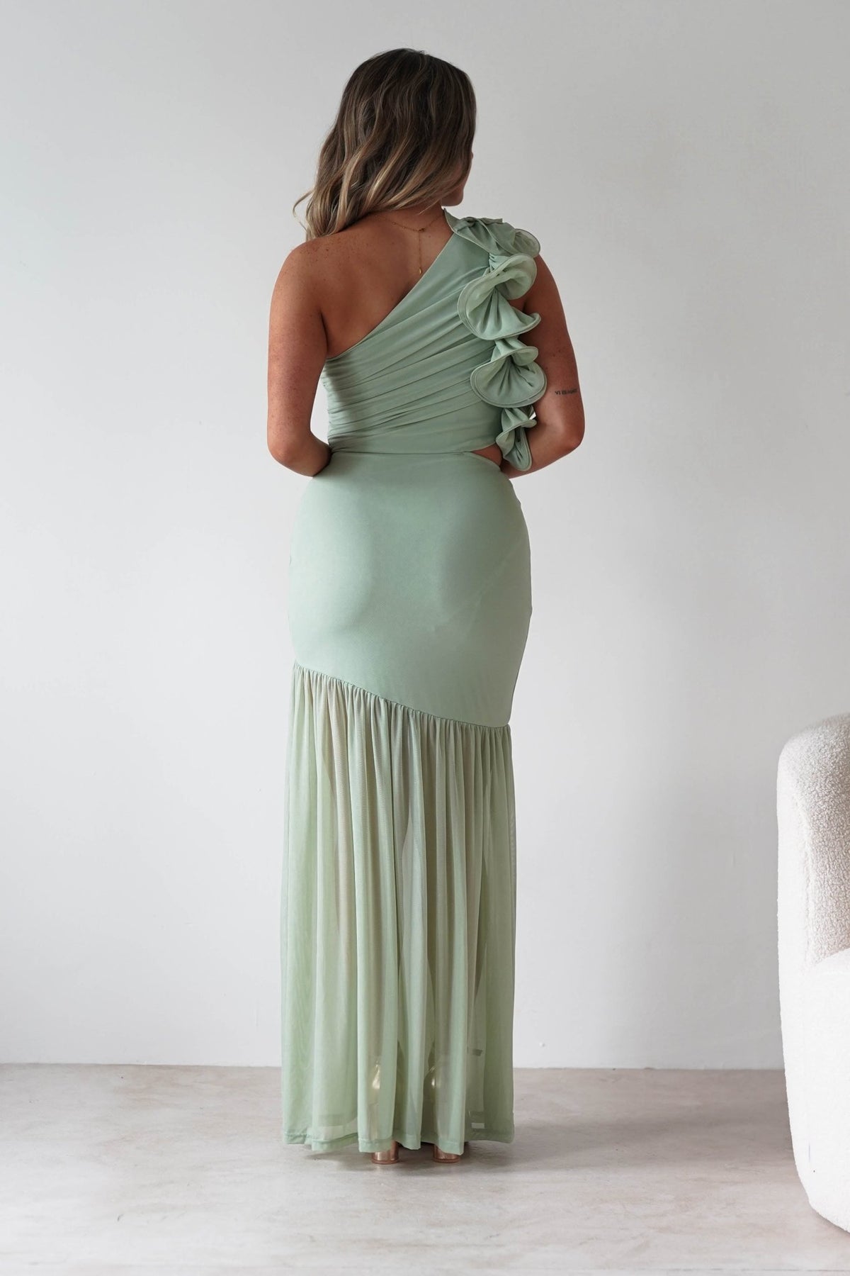Stephanie Mesh Ruffle Maxi Dress | Sage-Oh Hello Clothing