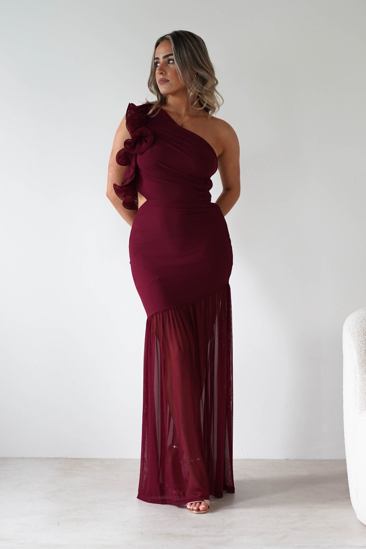 Stephanie Mesh Ruffle Maxi Dress | Wine-Oh Hello Clothing