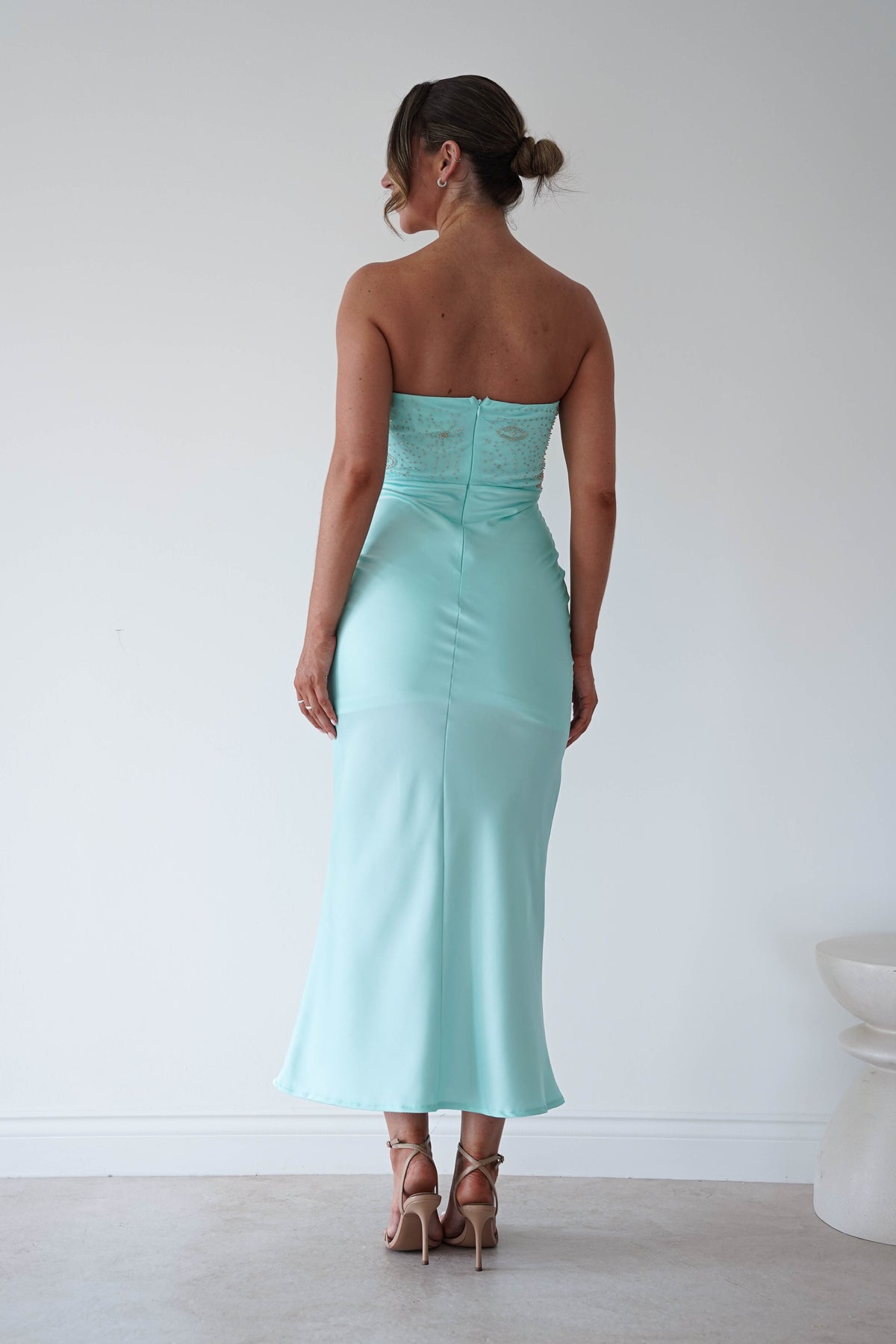 Sullivan Strapless Soft Satin Maxi Dress | Mint-Oh Hello Clothing