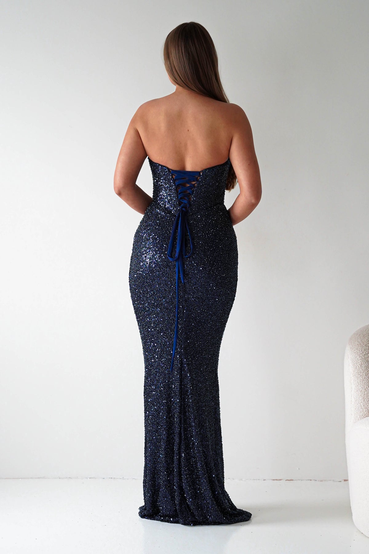 Sylvie Strapless Draped Embellished Gown | Navy-Oh Hello Clothing