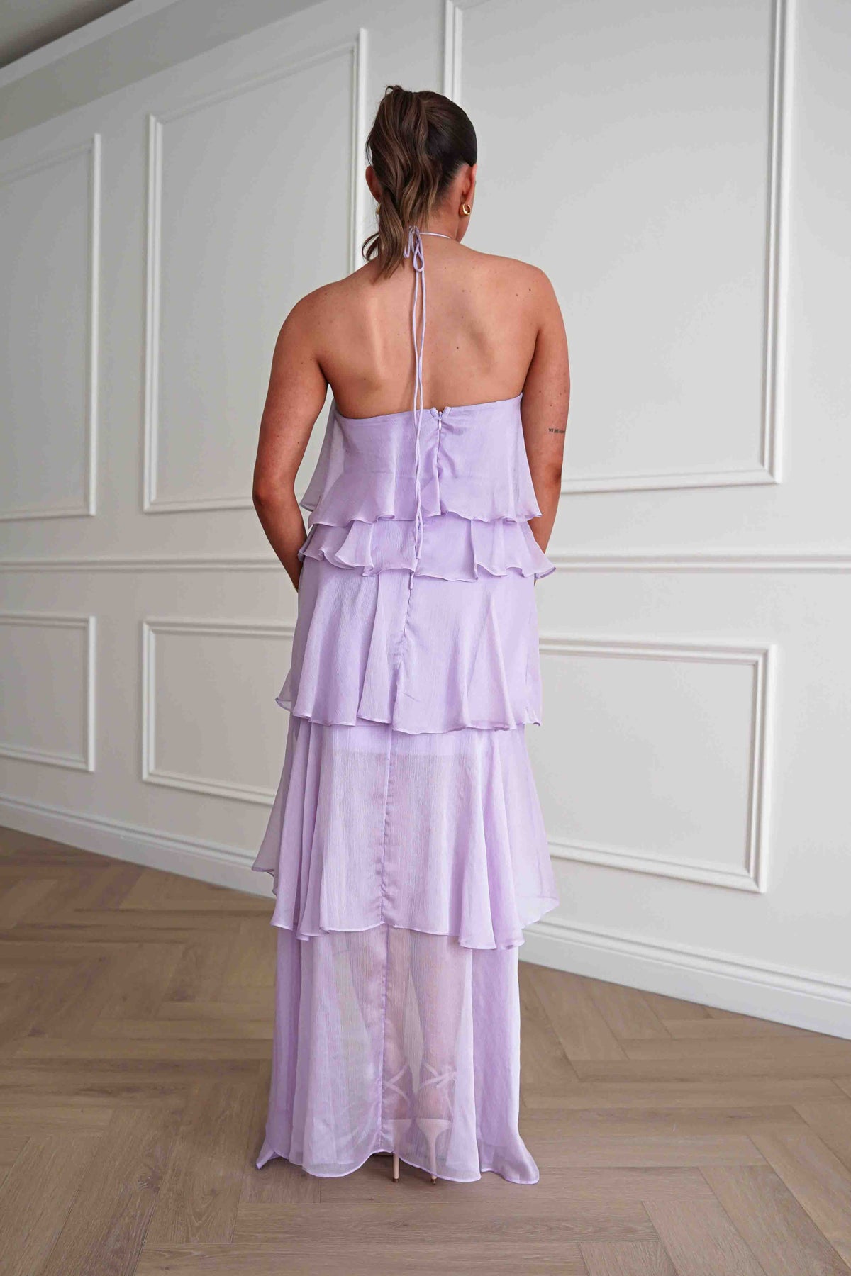 Tala Ruffle Tiered Halterneck Maxi Dress | Lilac-Oh Hello Clothing