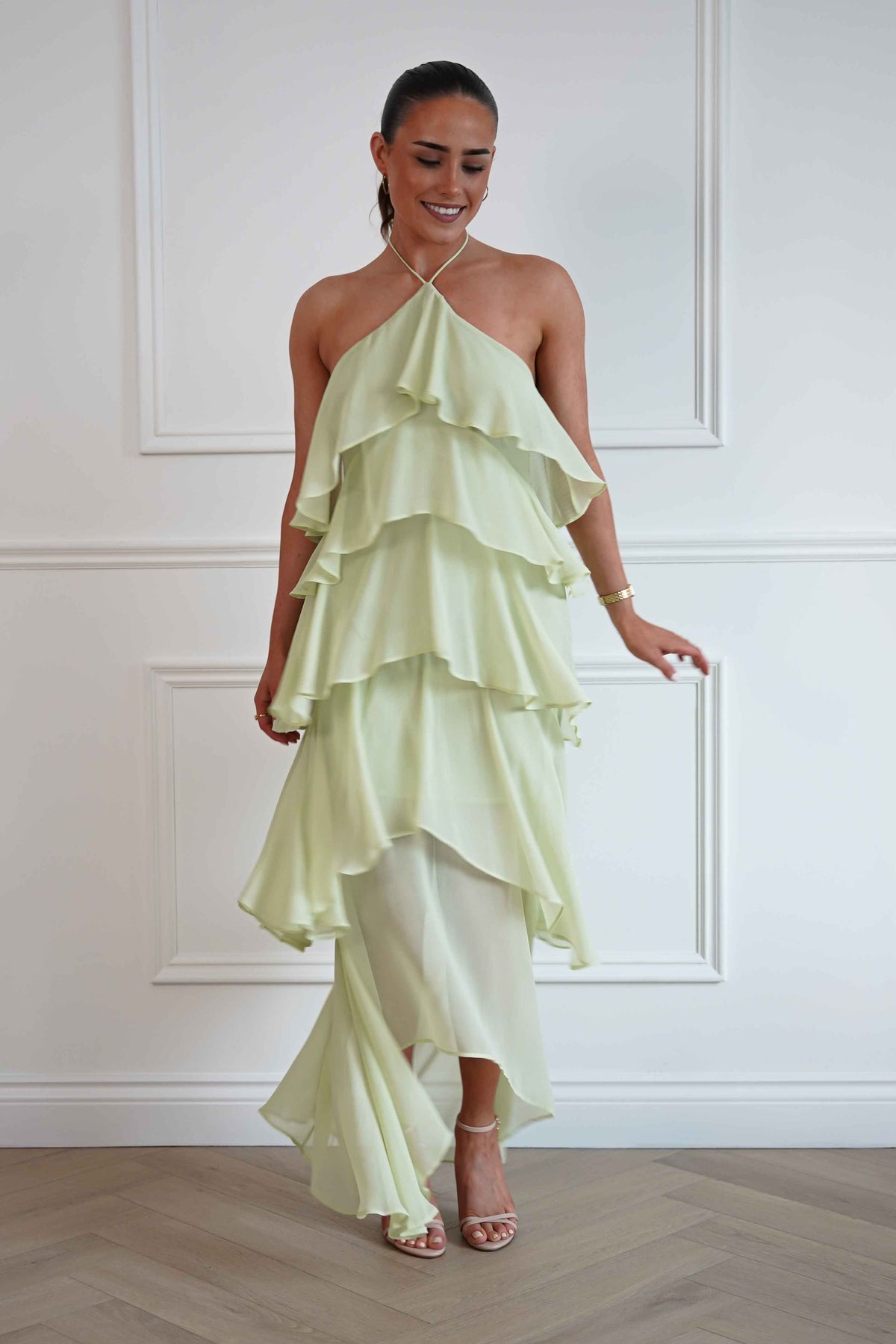 Tala Ruffle Tiered Halterneck Maxi Dress | Sage-Oh Hello Clothing