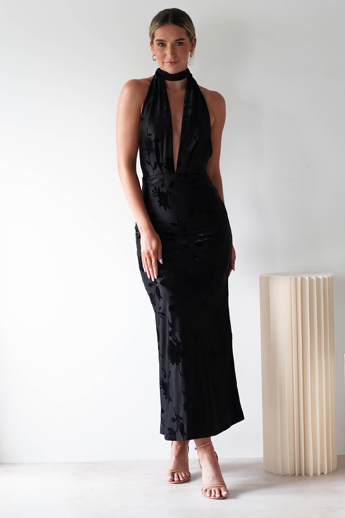 Tara Floral Jacquard Maxi Dress | Black-Oh Hello Clothing